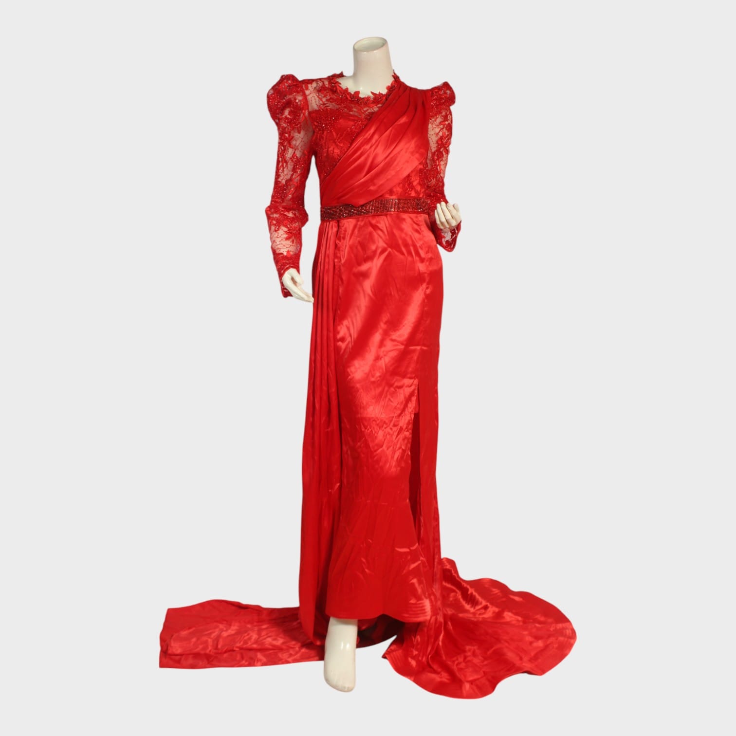 Crimson Royale Lace Gown