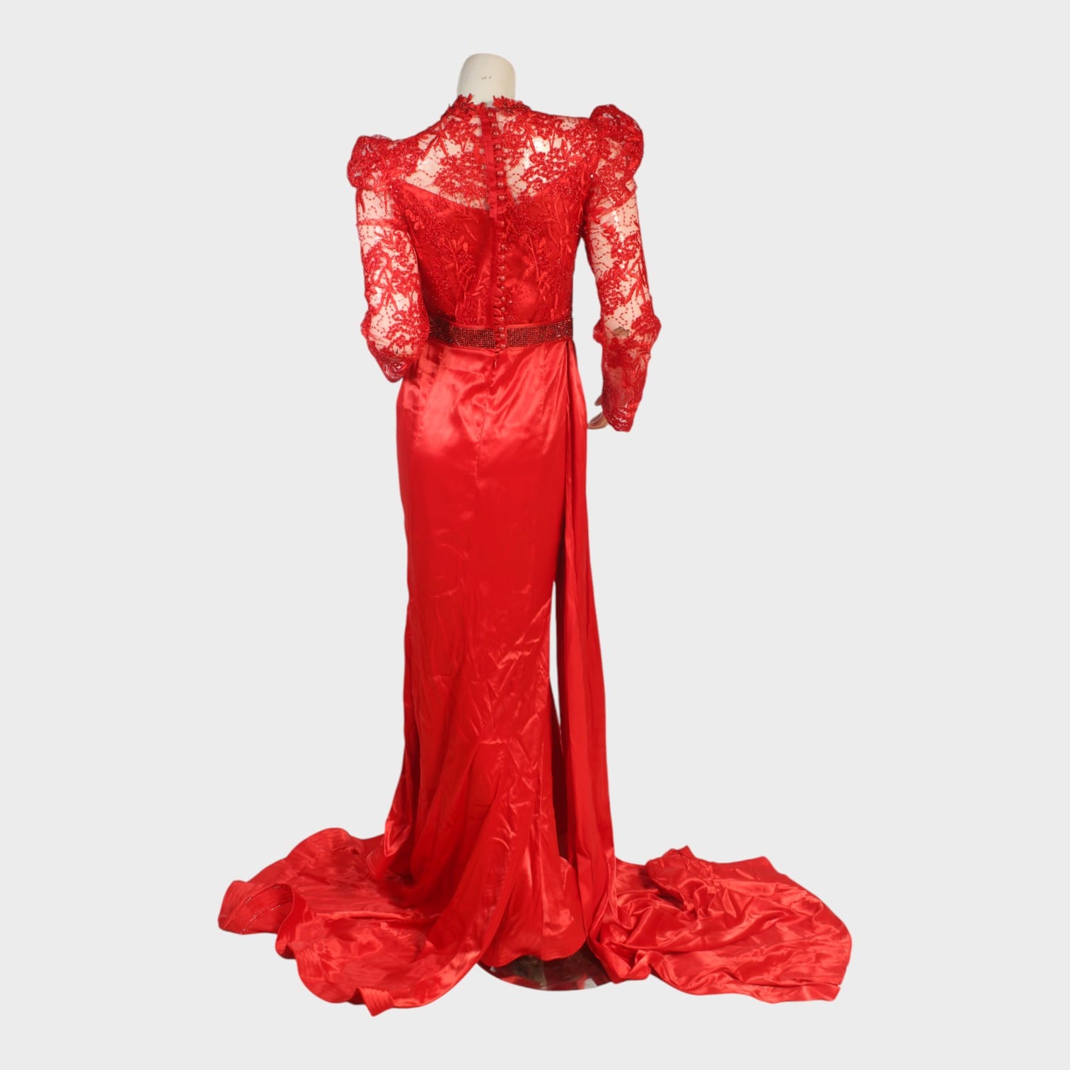 Crimson Royale Lace Gown