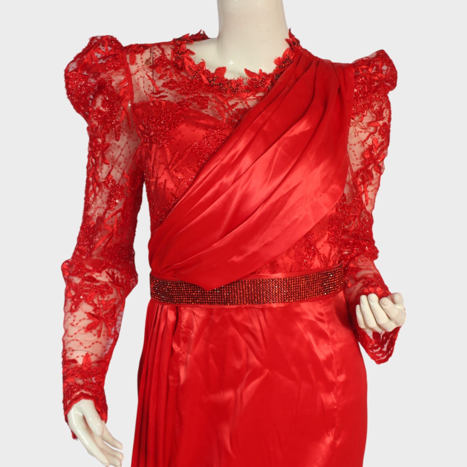 Crimson Royale Lace Gown