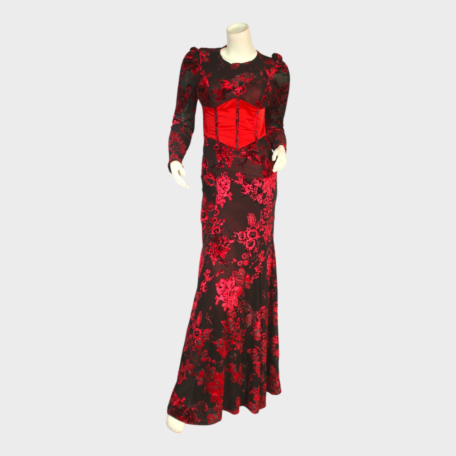 Crimson Bloom Corset Gown Dress