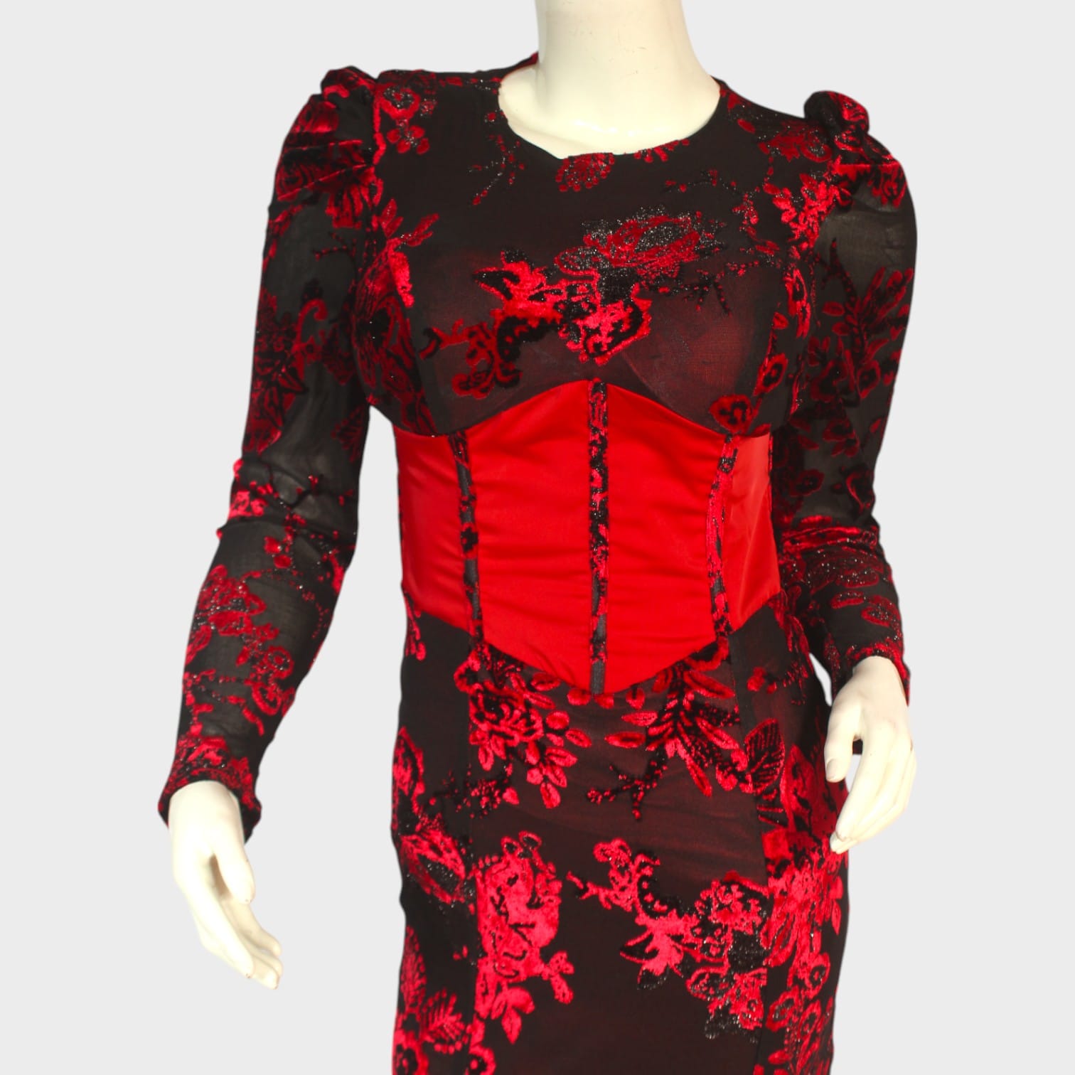 Crimson Bloom Corset Gown Dress