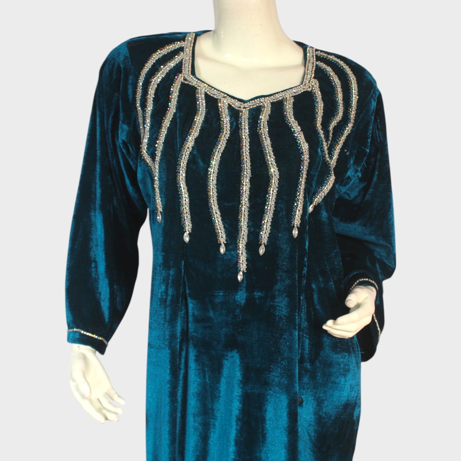 Teal Mirage Velvet Kaftan