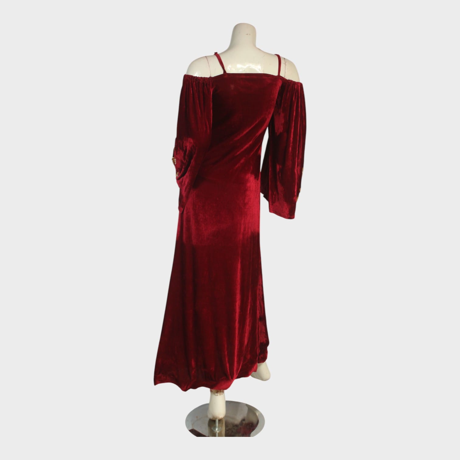 Crimson Bloom Cold-Shoulder Gown