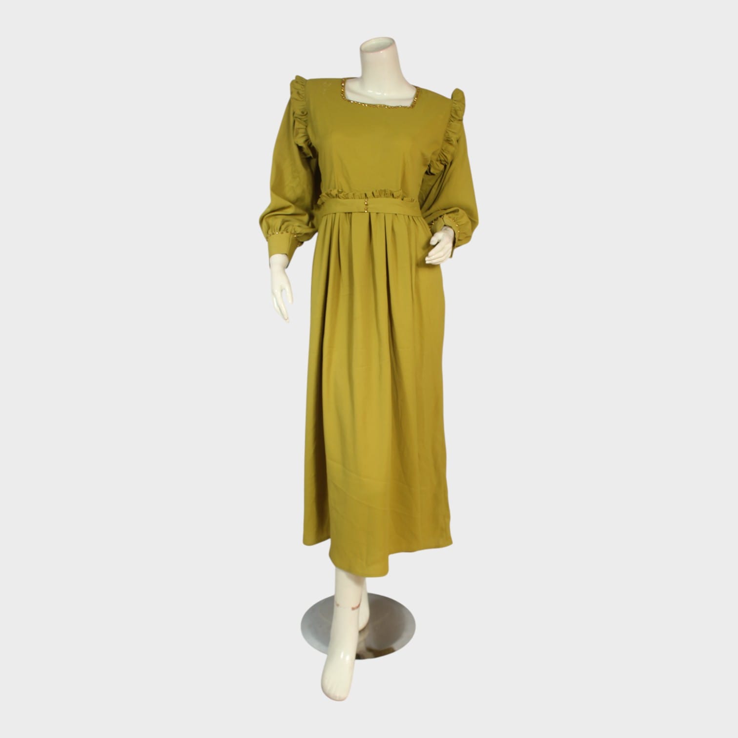 Olive Ruffle Modest Maxi Dress