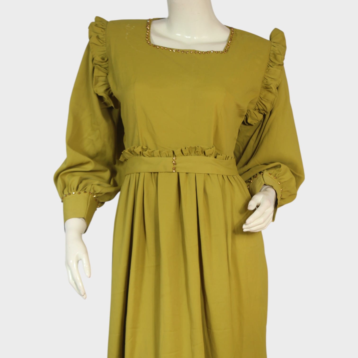 Olive Ruffle Modest Maxi Dress