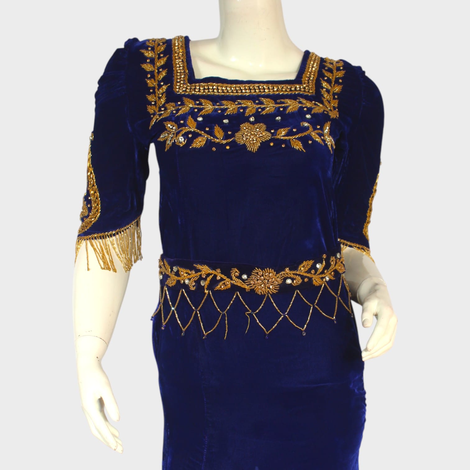 Midnight Royalty Embroidered Velvet Dress