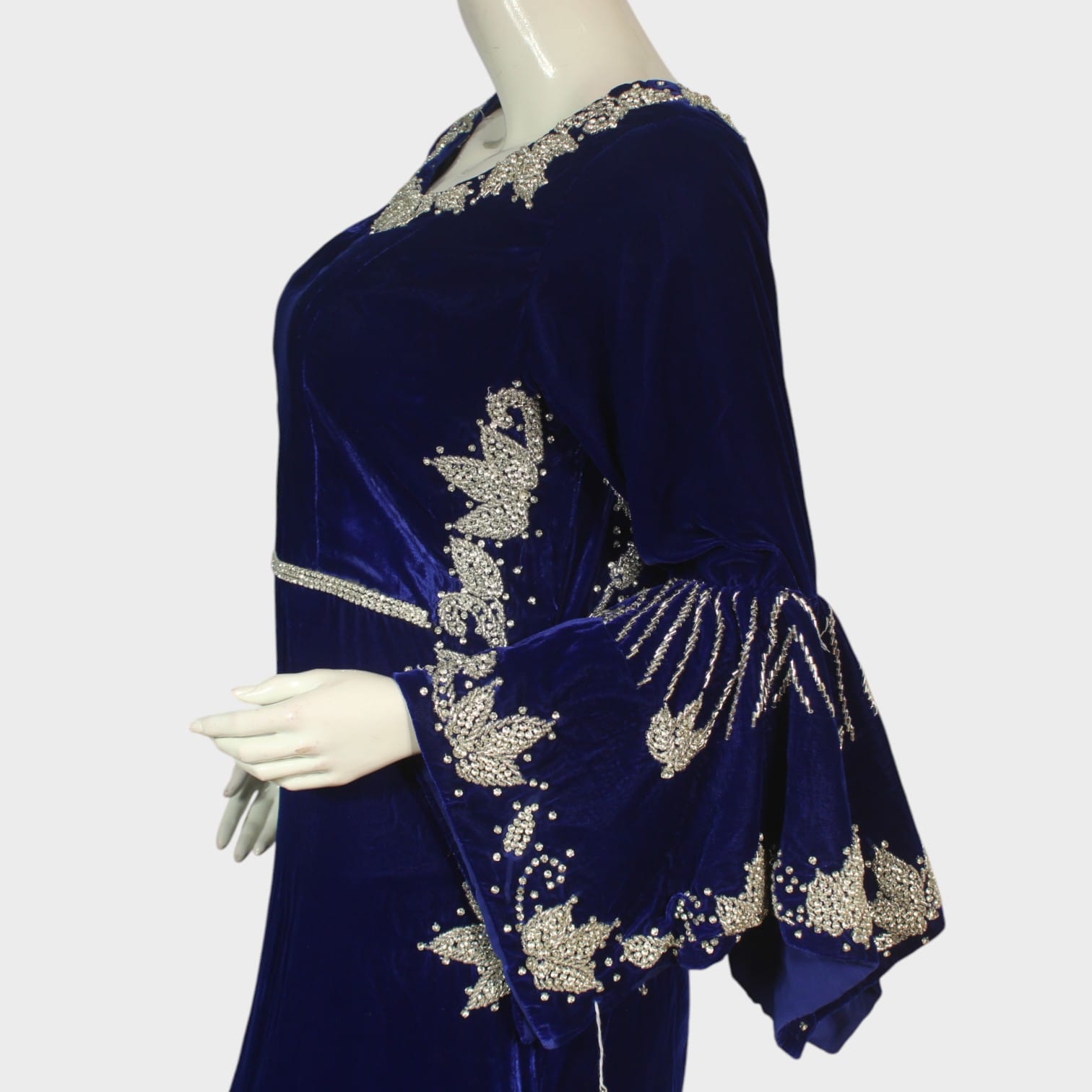 Sapphire Elegance Embroidered Velvet Gown