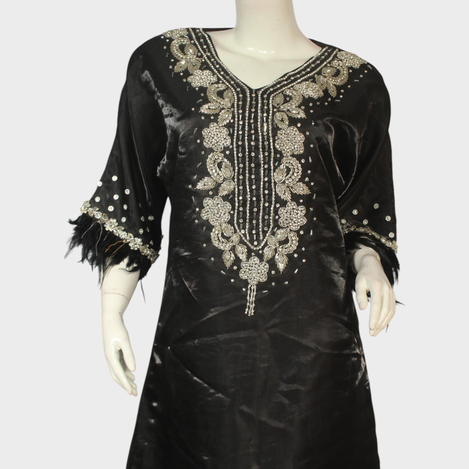 Zarina Noir Embroidered Gown Dress