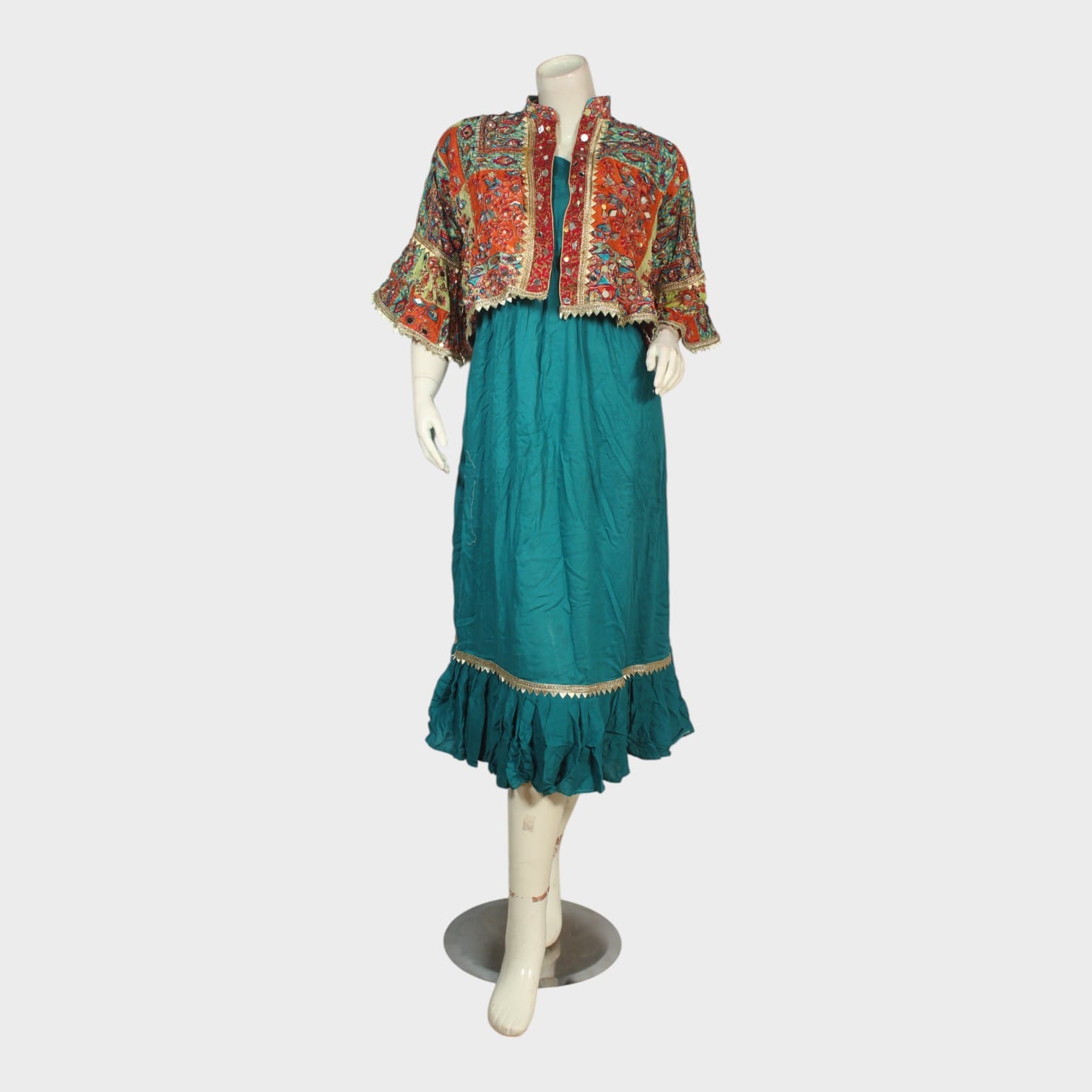 Turquoise Charm Dress with Embroidered Jacket