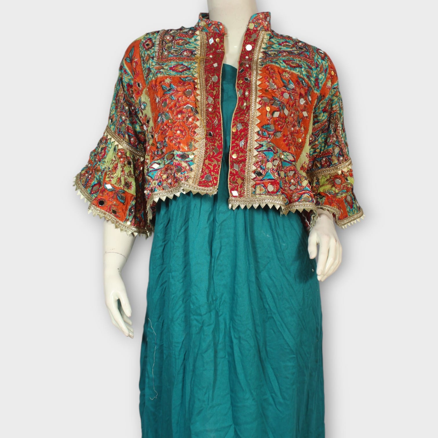 Turquoise Charm Dress with Embroidered Jacket