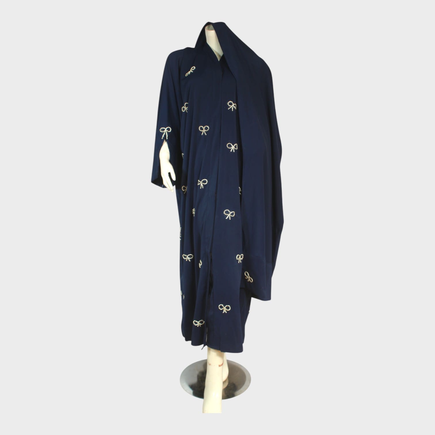 Navy Ribbon Embroidered Abaya