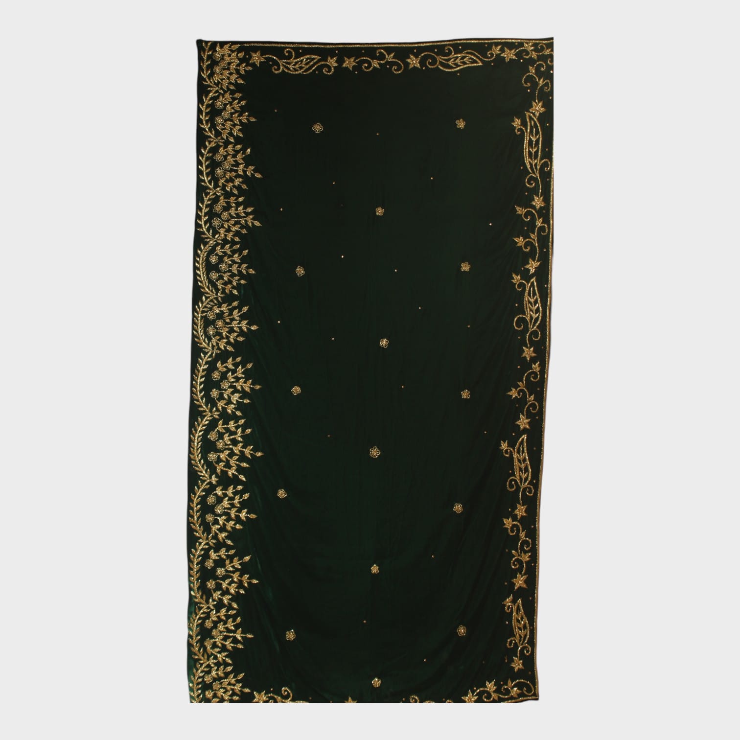 Emerald Gold Embroidered Velvet Shawl