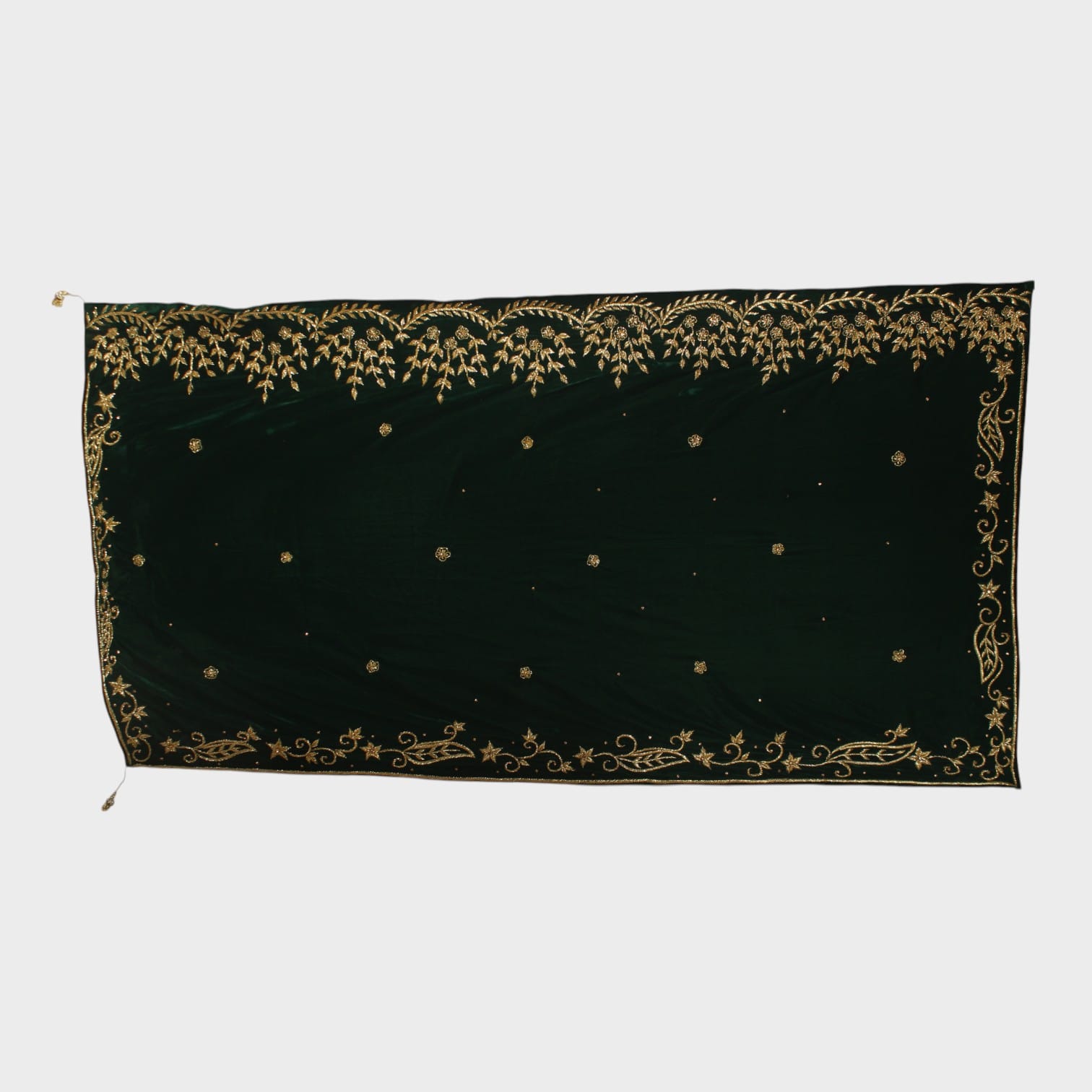 Emerald Gold Embroidered Velvet Shawl