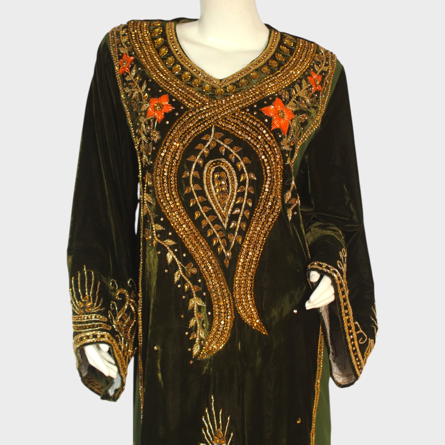 Emerald Ember Traditional Velvet Dress