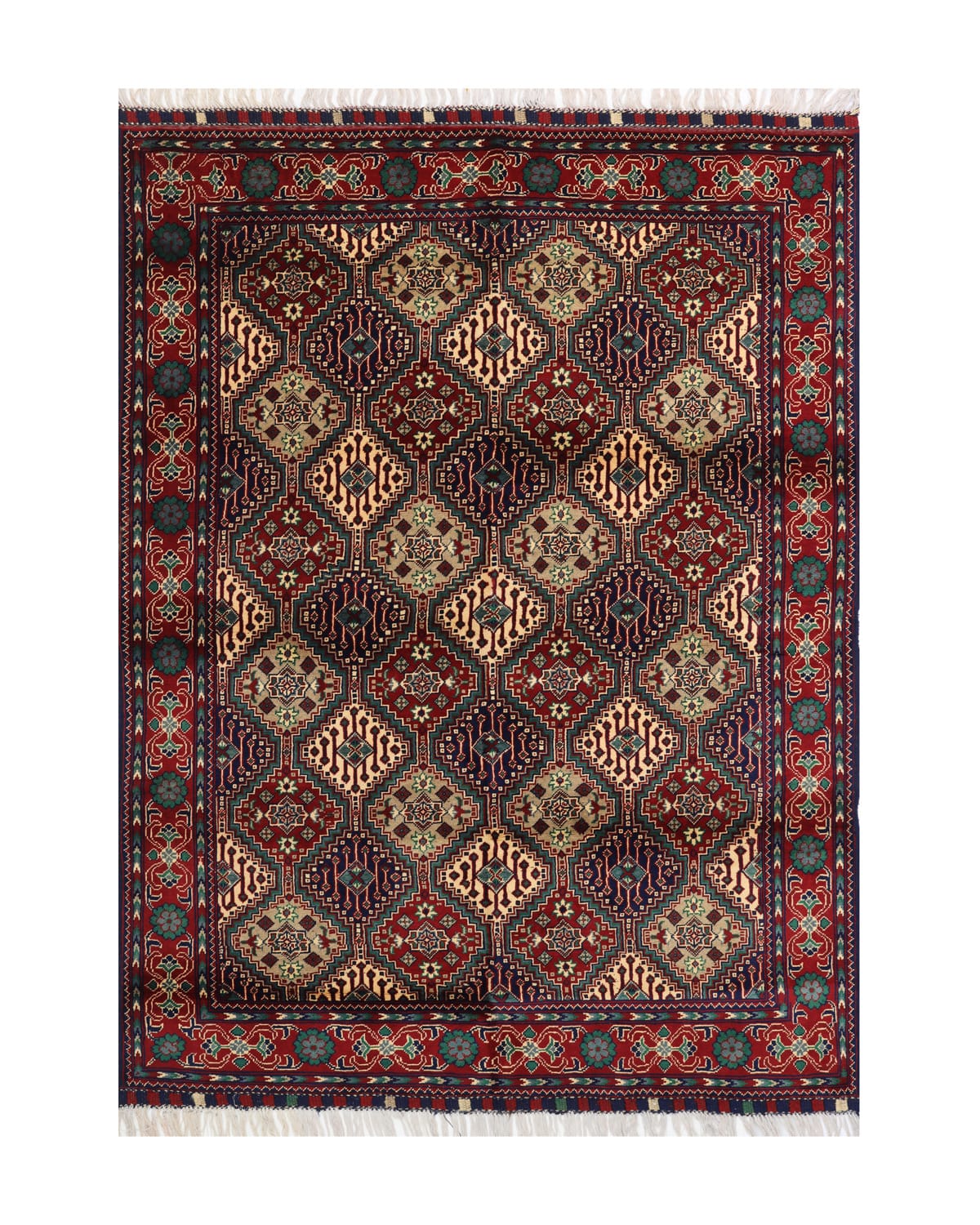 Herat Diamond Grid Wool Rug – 6.6 ft x 4.9 ft