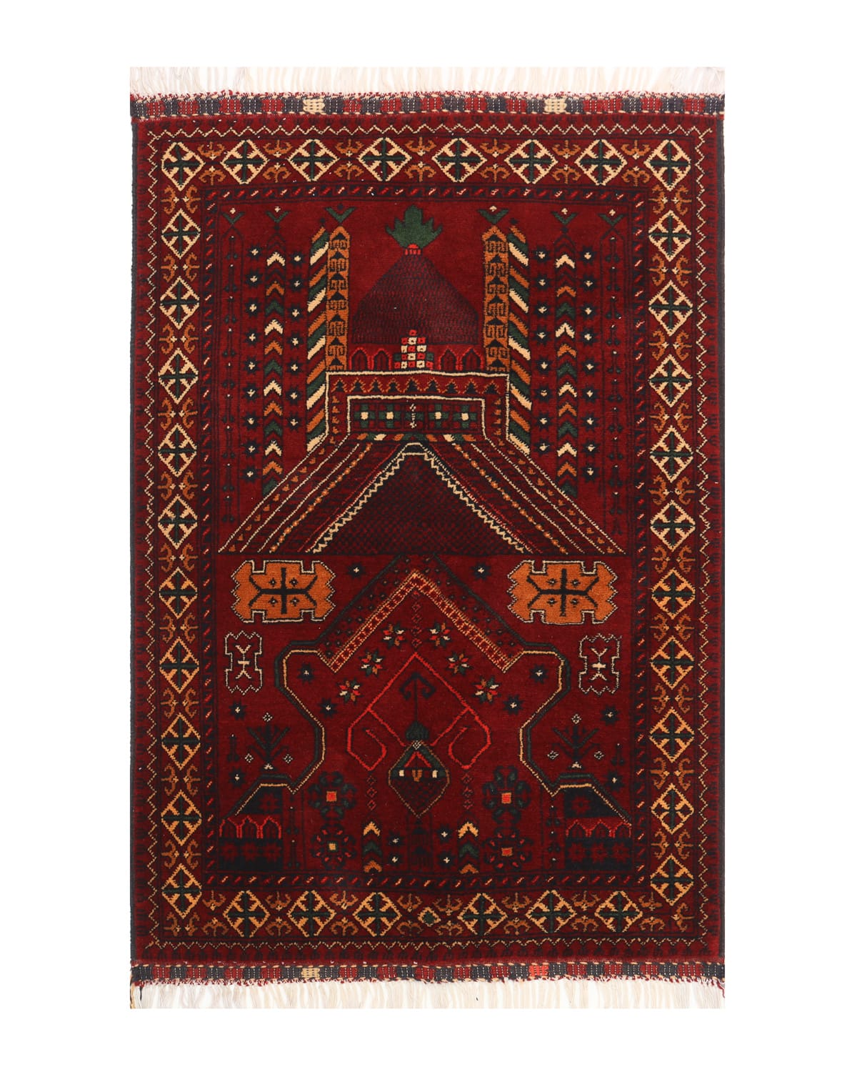 Red Mosque Pattern Wool Rug – 4.3 ft x 2.6 ft