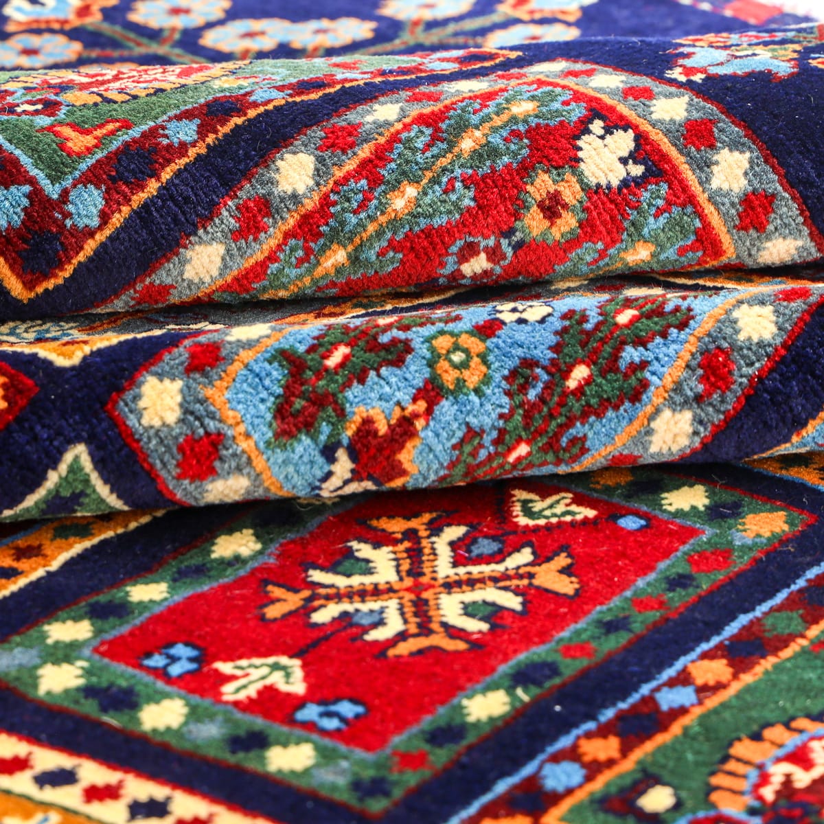 Color Mosaic Afghan Wool Rug – 9.8 ft x 6.6 ft