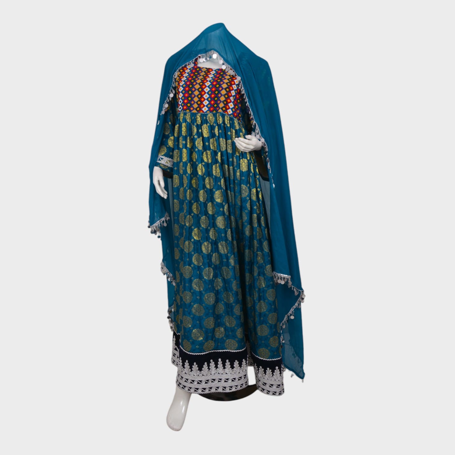 Teal Royal Afghani Dress Set
