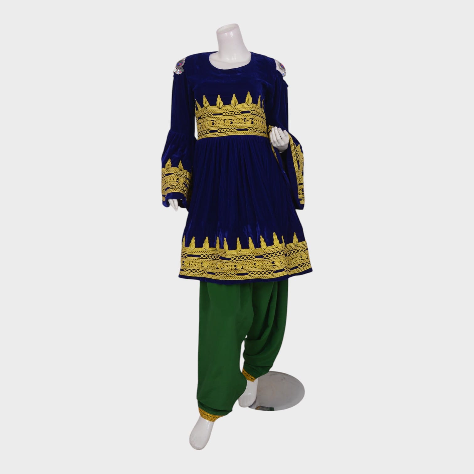 Royal Blue & Gold Pashtun Dress