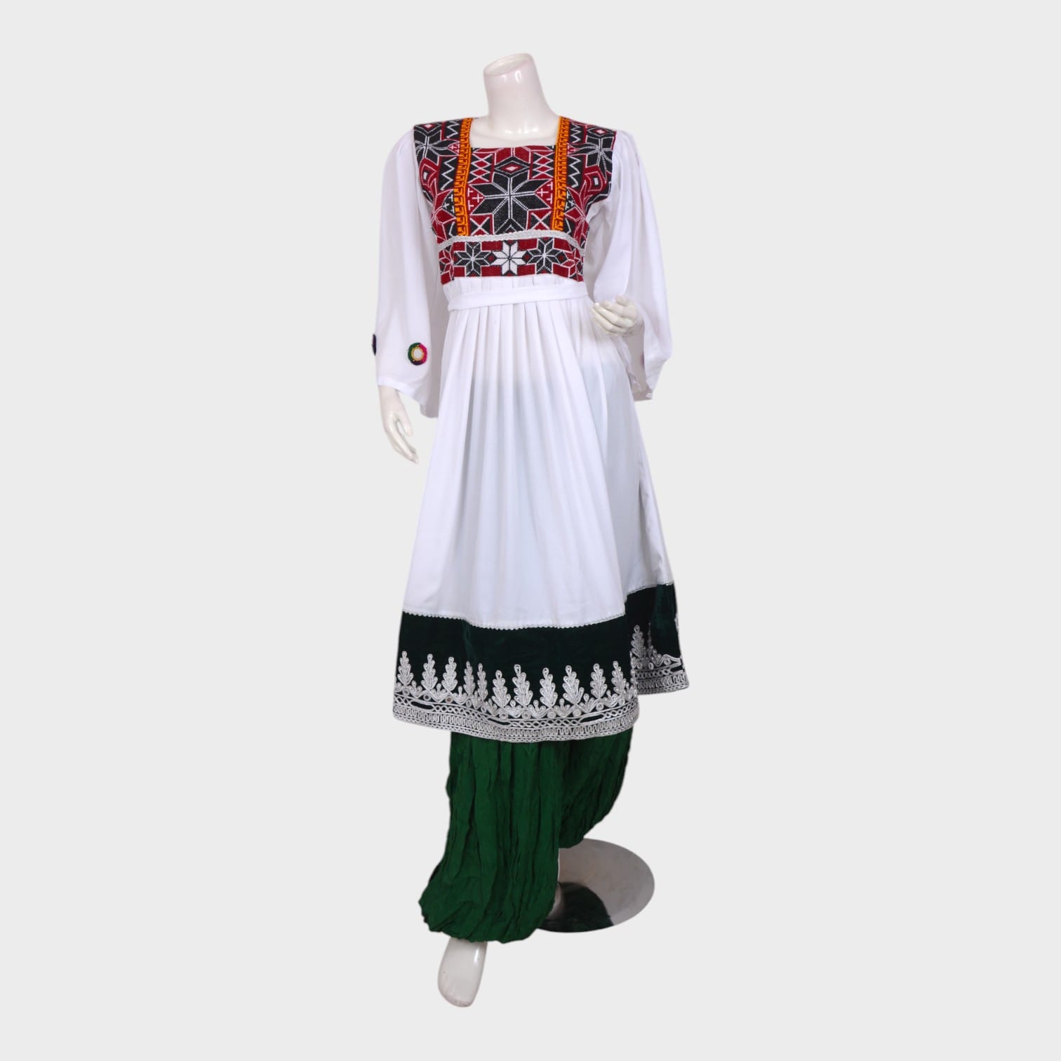 White Elegance Traditional Afghani Dress