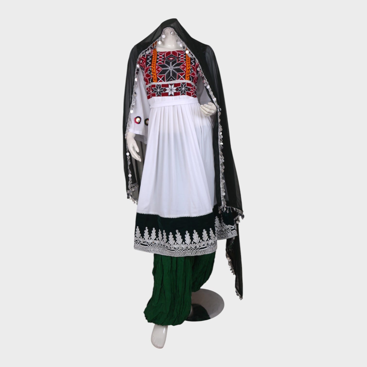White Elegance Traditional Afghani Dress