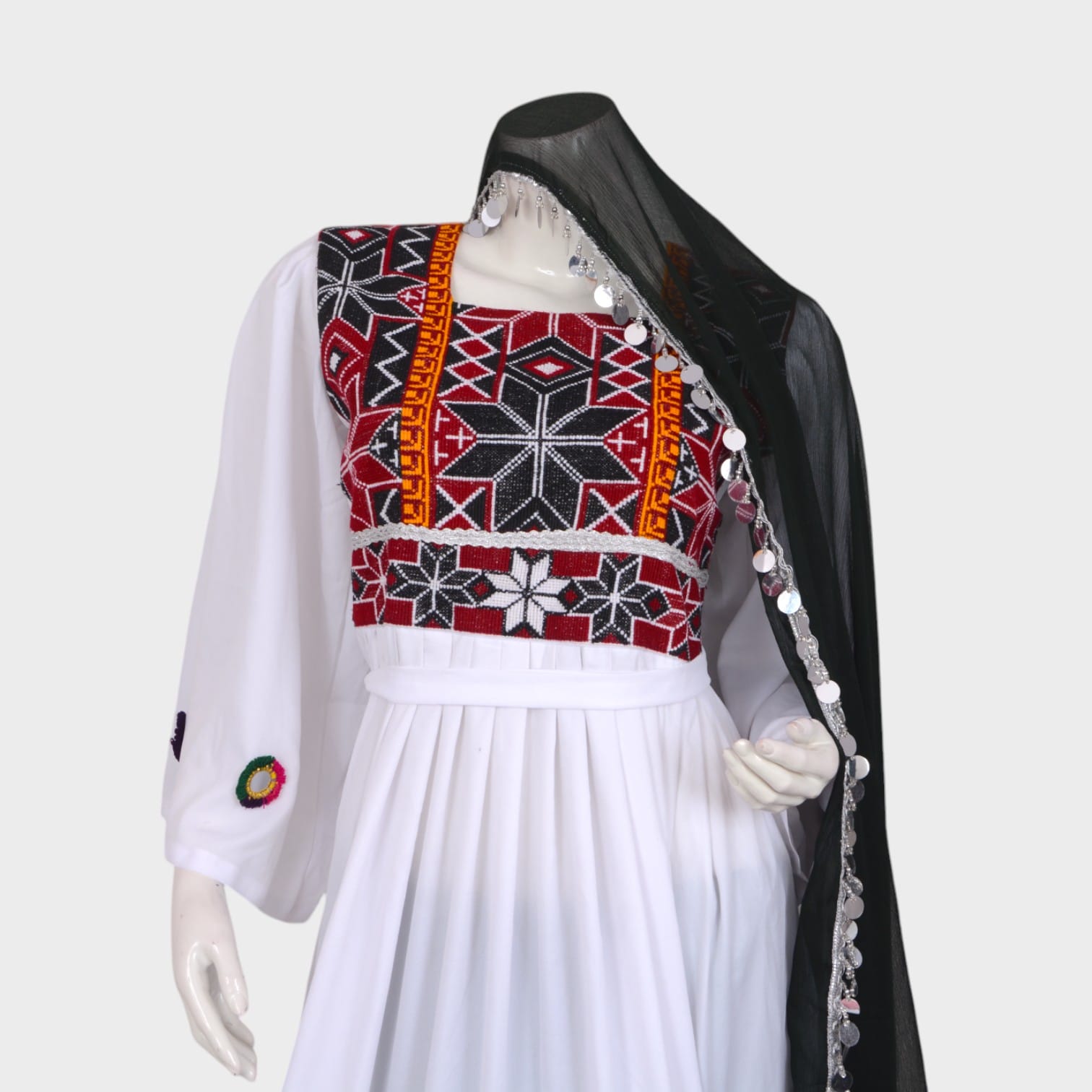 White Elegance Traditional Afghani Dress