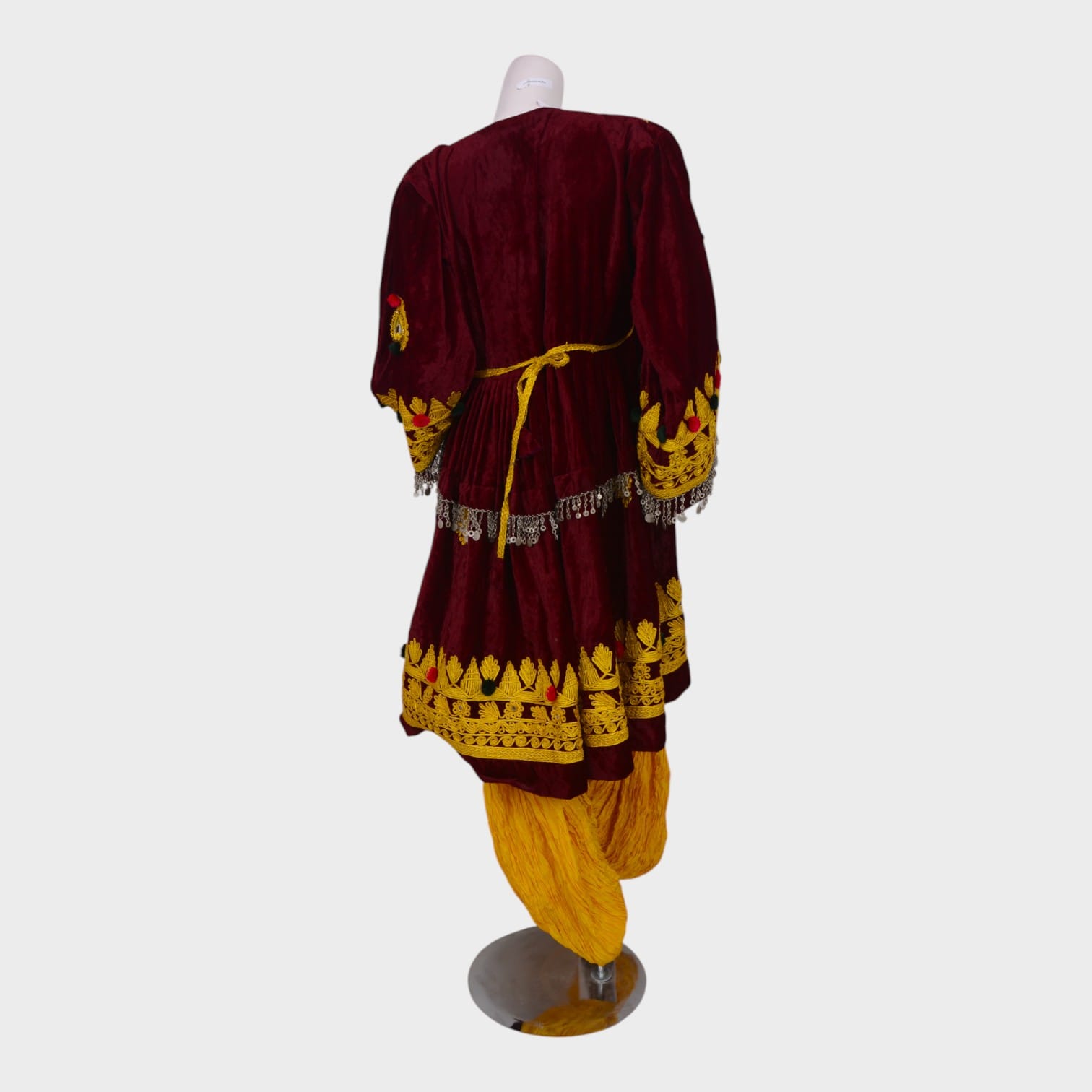 Sunfire Velvet Afghani Dress – Maroon & Yellow Set