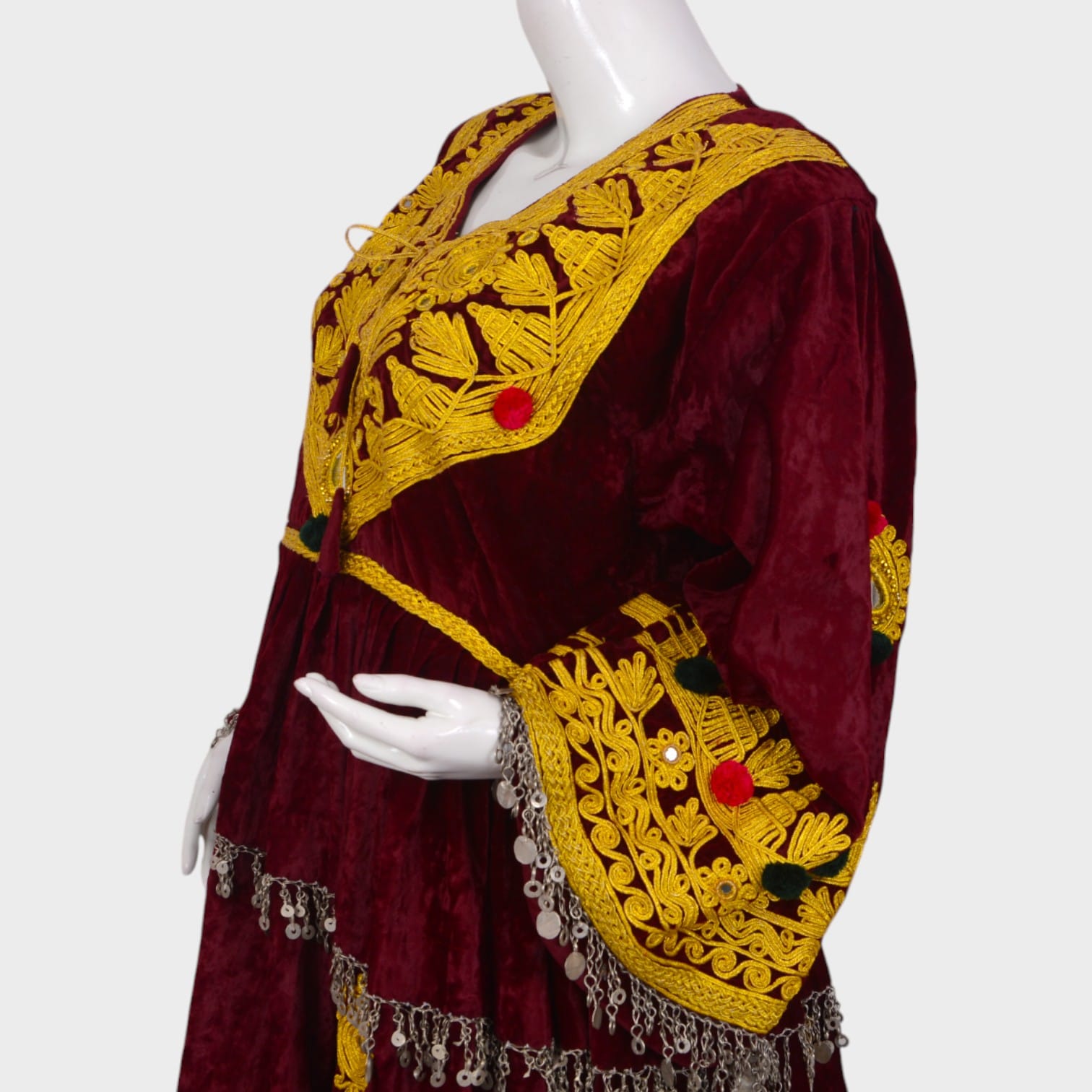 Sunfire Velvet Afghani Dress – Maroon & Yellow Set