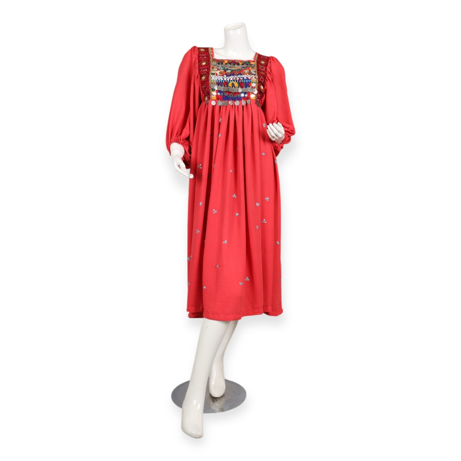 Afghan Dress – Red Embroidered Maxi Dress – Traditional