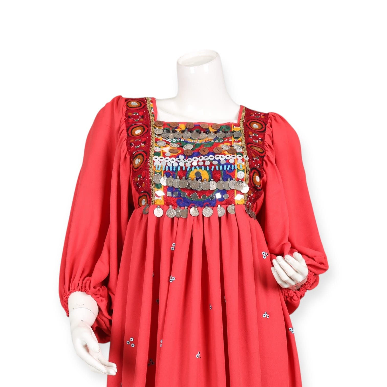 Afghan Dress – Red Embroidered Maxi Dress – Traditional