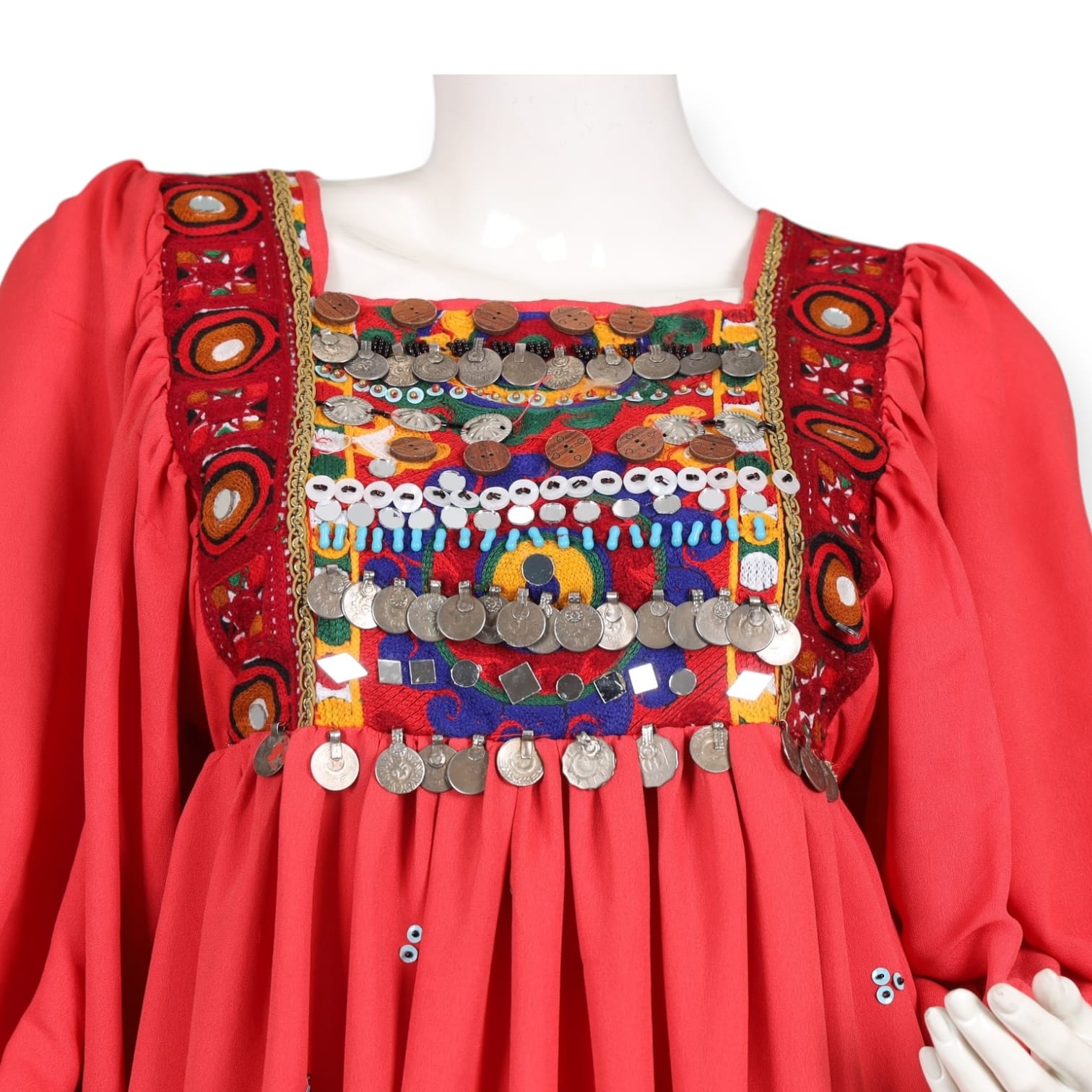 Afghan Dress – Red Embroidered Maxi Dress – Traditional
