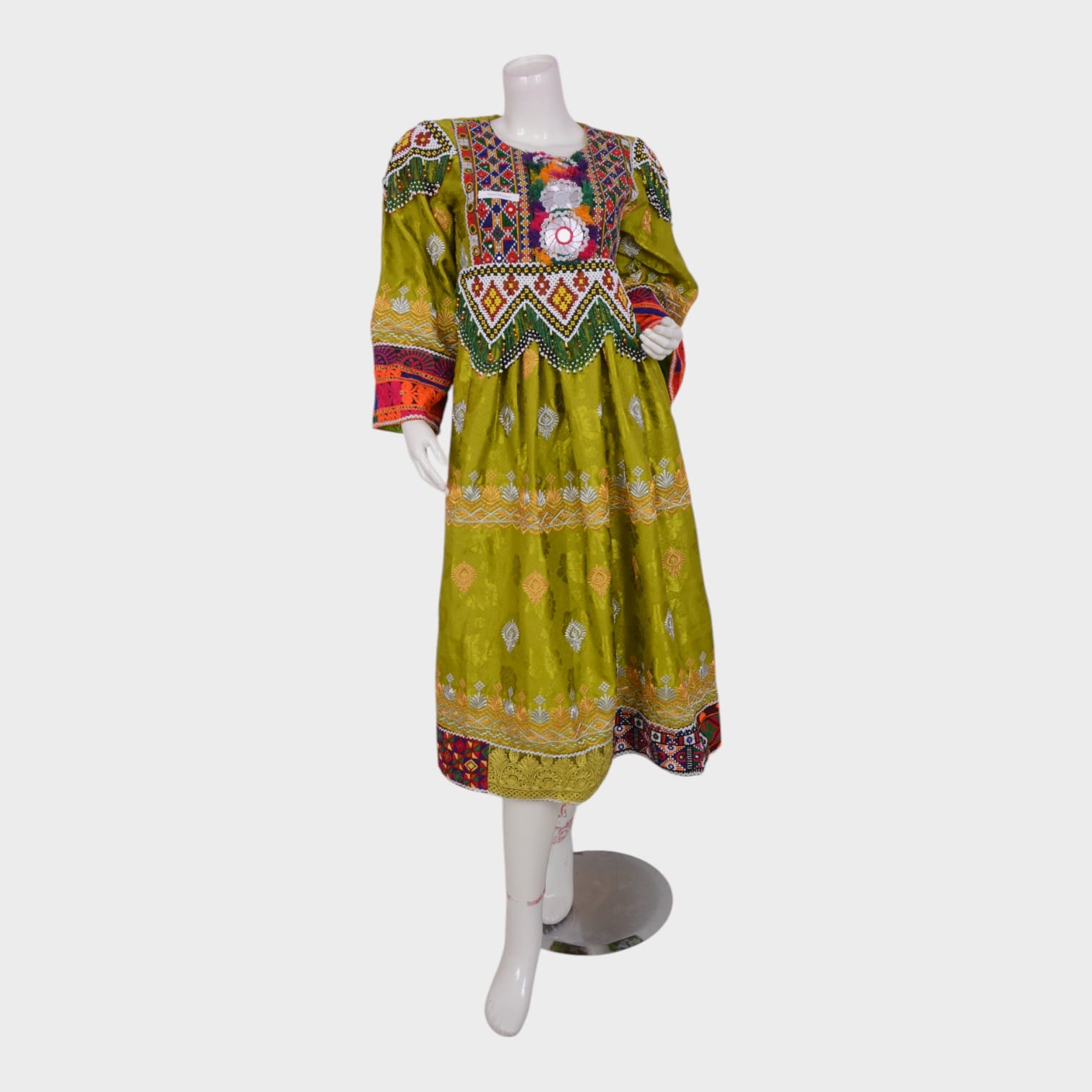 Parwana Olive Kuchi Dress