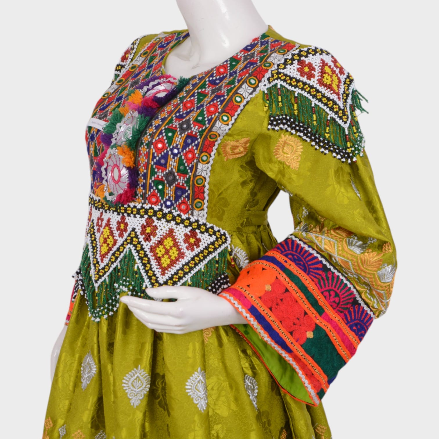 Parwana Olive Kuchi Dress