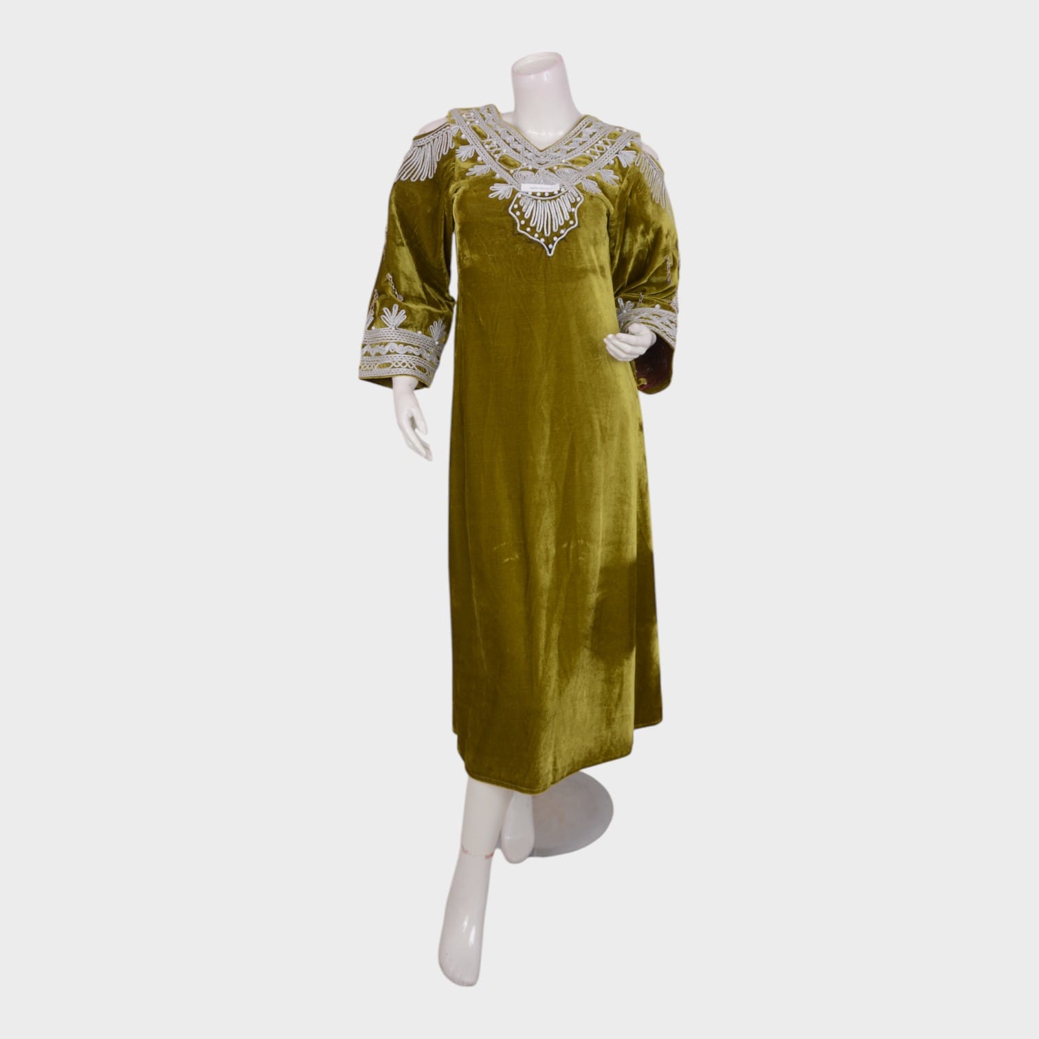 Naghma Olive Velvet Dress Handmade