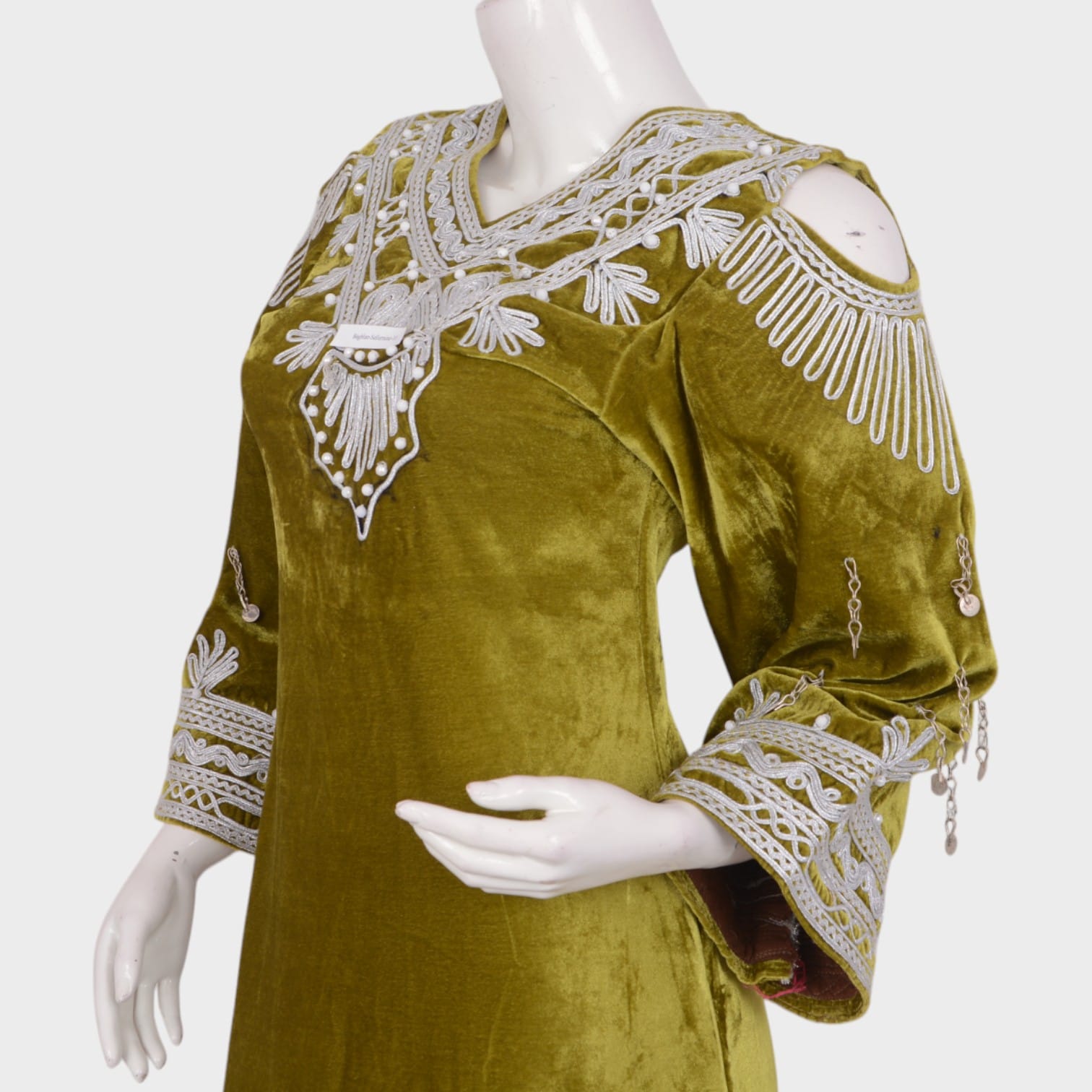 Naghma Olive Velvet Dress Handmade