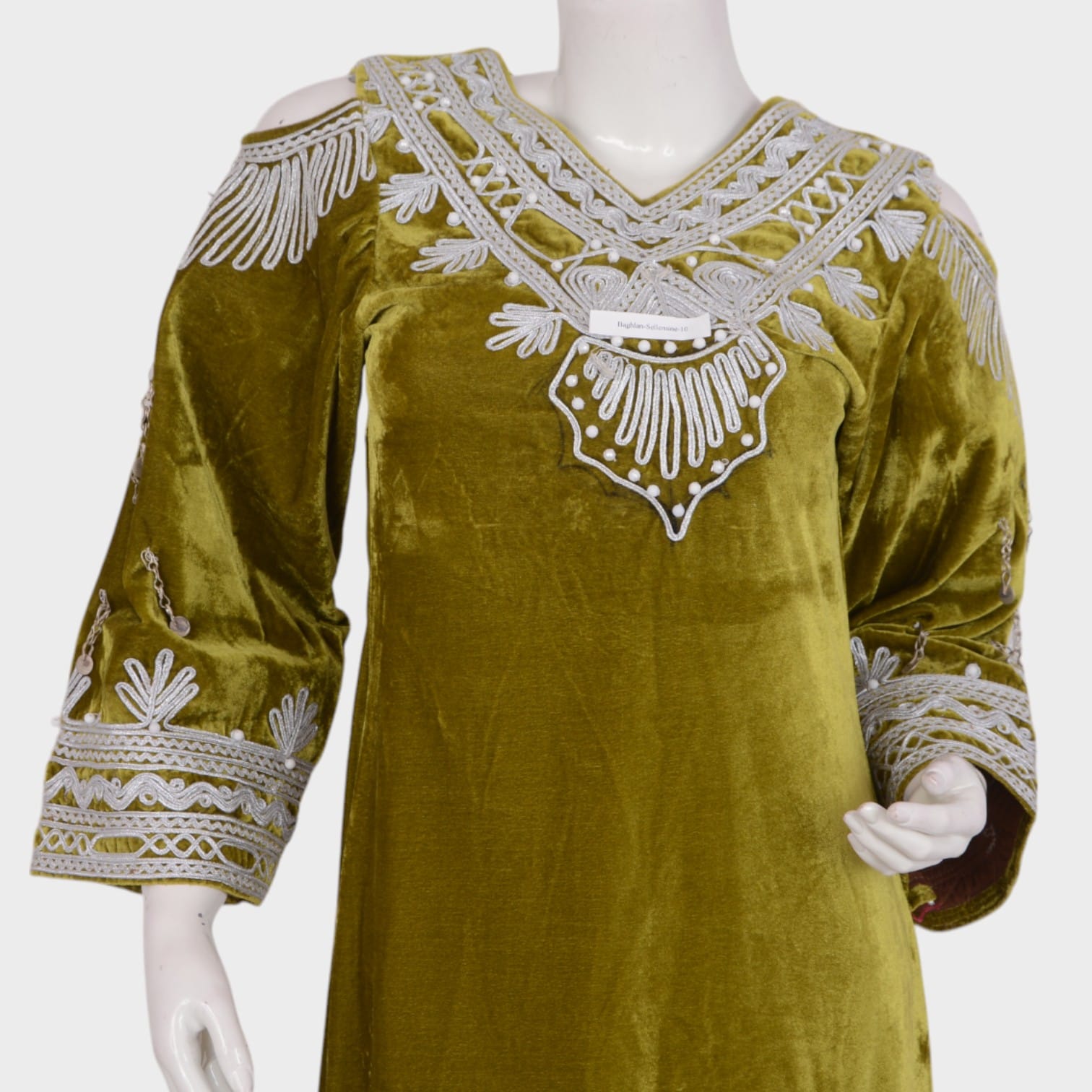 Naghma Olive Velvet Dress Handmade