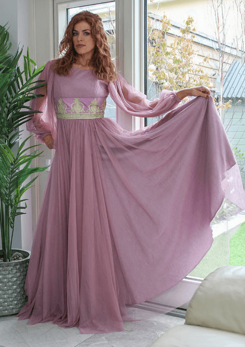 Pink Maxi | Puffed Sleeve Long Fancy Maxi