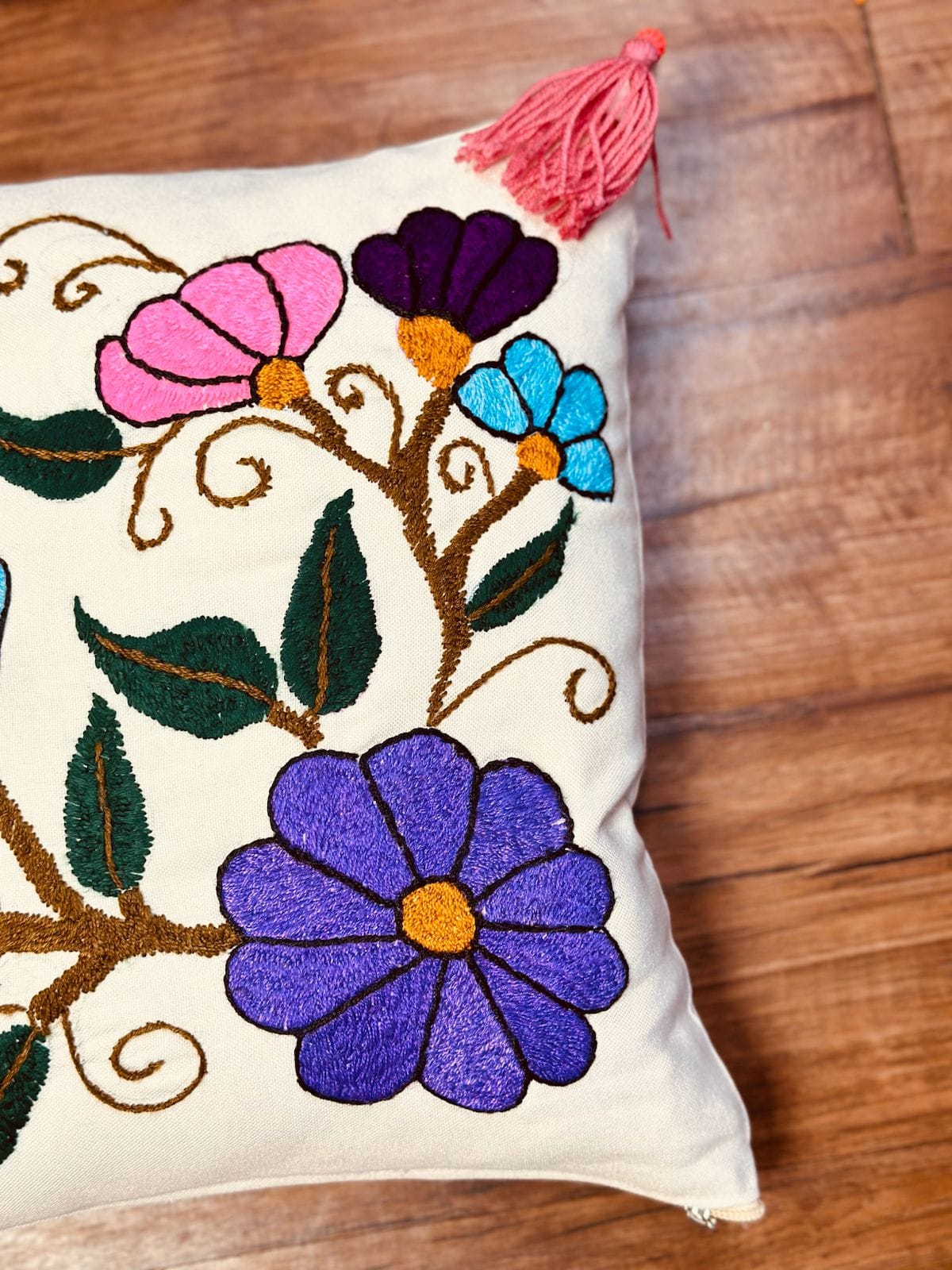 Hand- Embroidered floral cushion - suzani