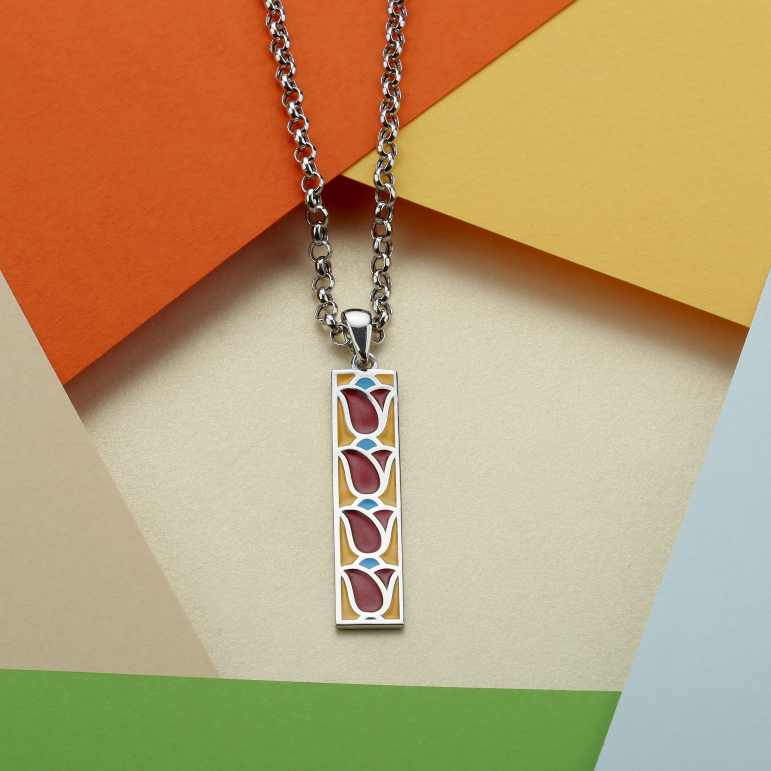 Tulip Stained Glass Necklace - Sterling Silver Botanical Pendant - Hot Enamel Art Nouveau Design - Victorian Garden Inspired