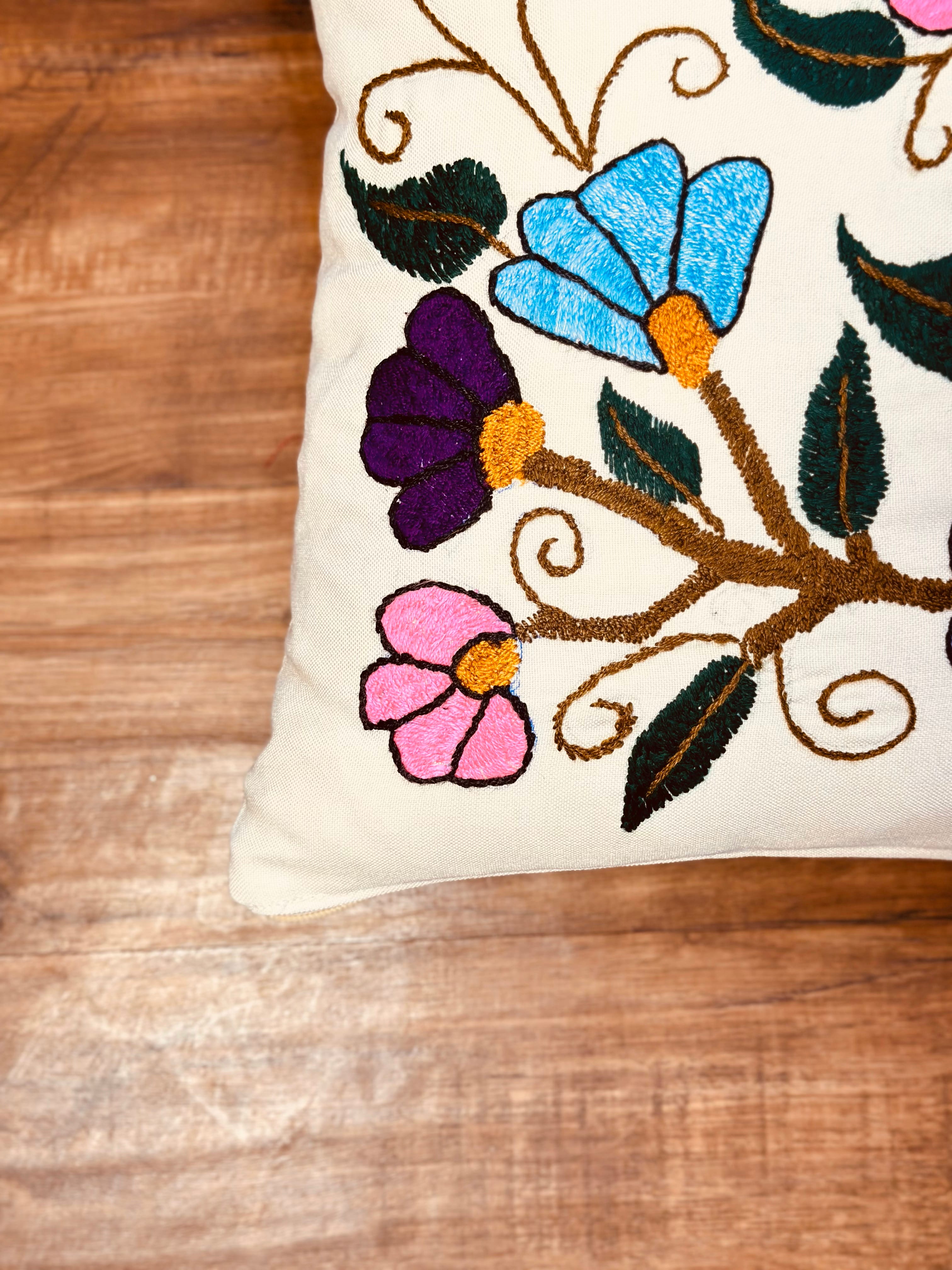Hand- Embroidered floral cushion - suzani