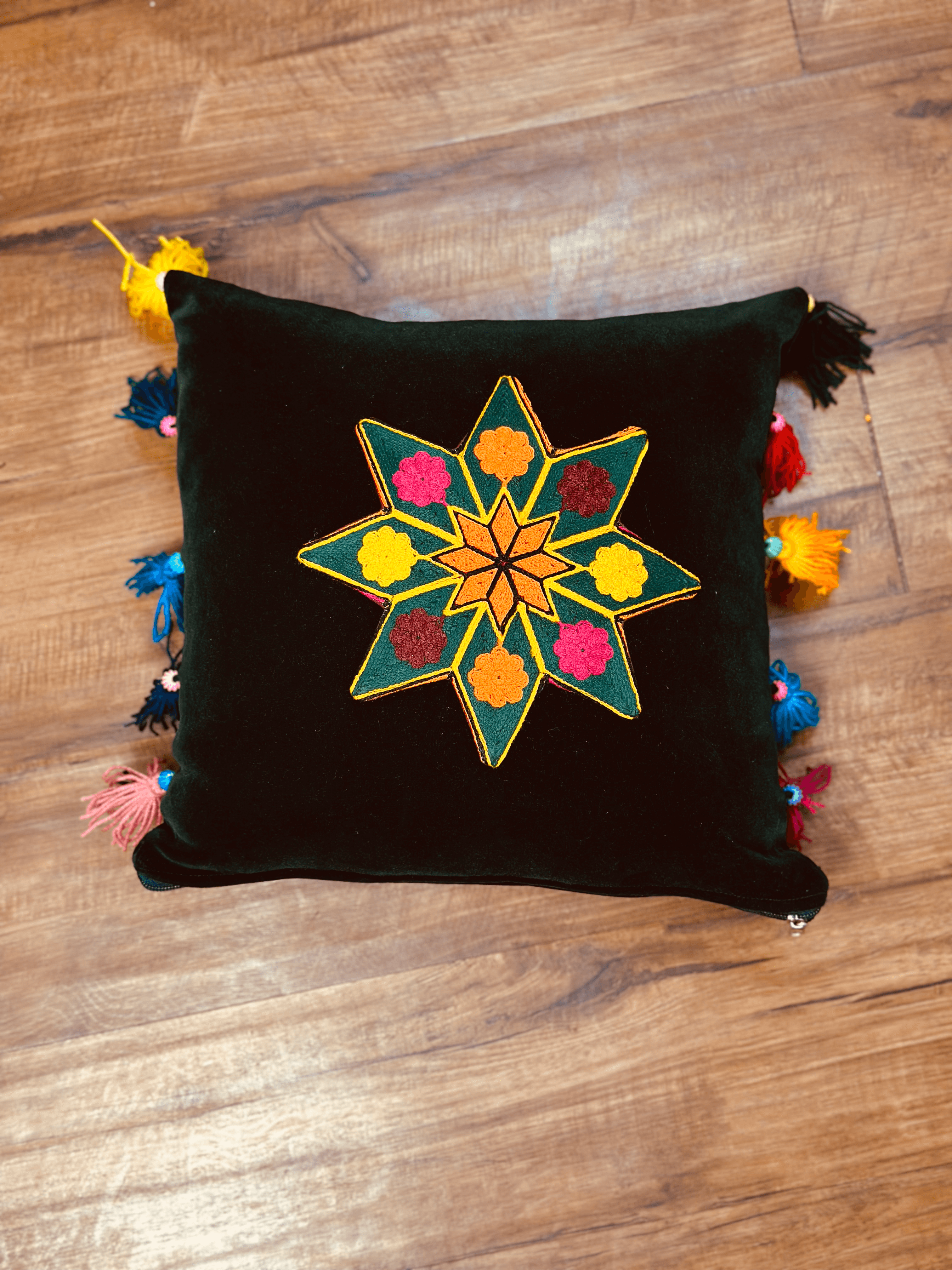 Pillow cover Hand-Embroidered Star Motif