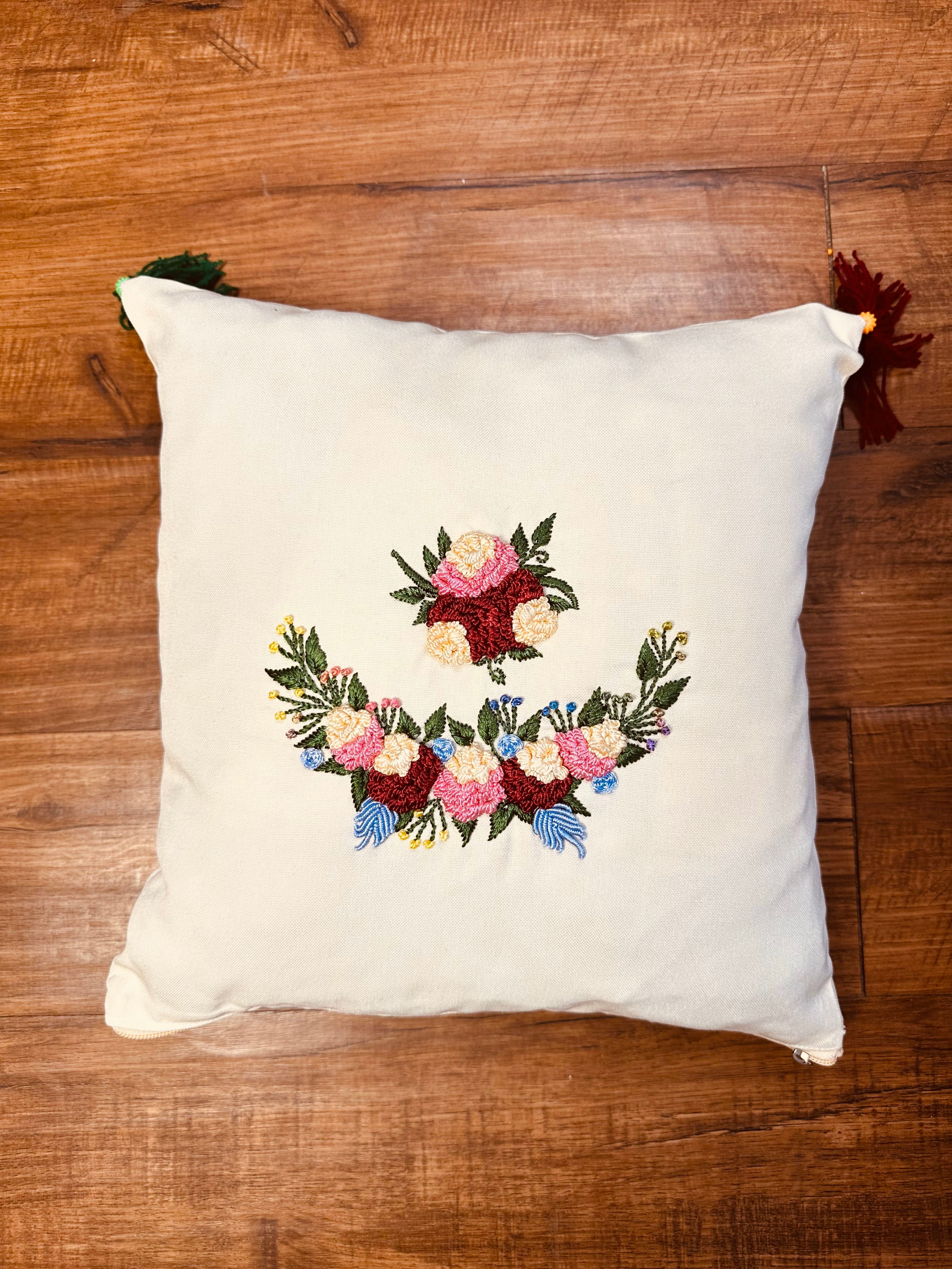 Pillow cover hand-embriodered