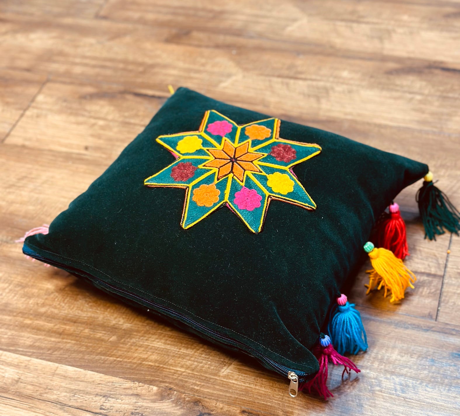 Pillow cover Hand-Embroidered Star Motif
