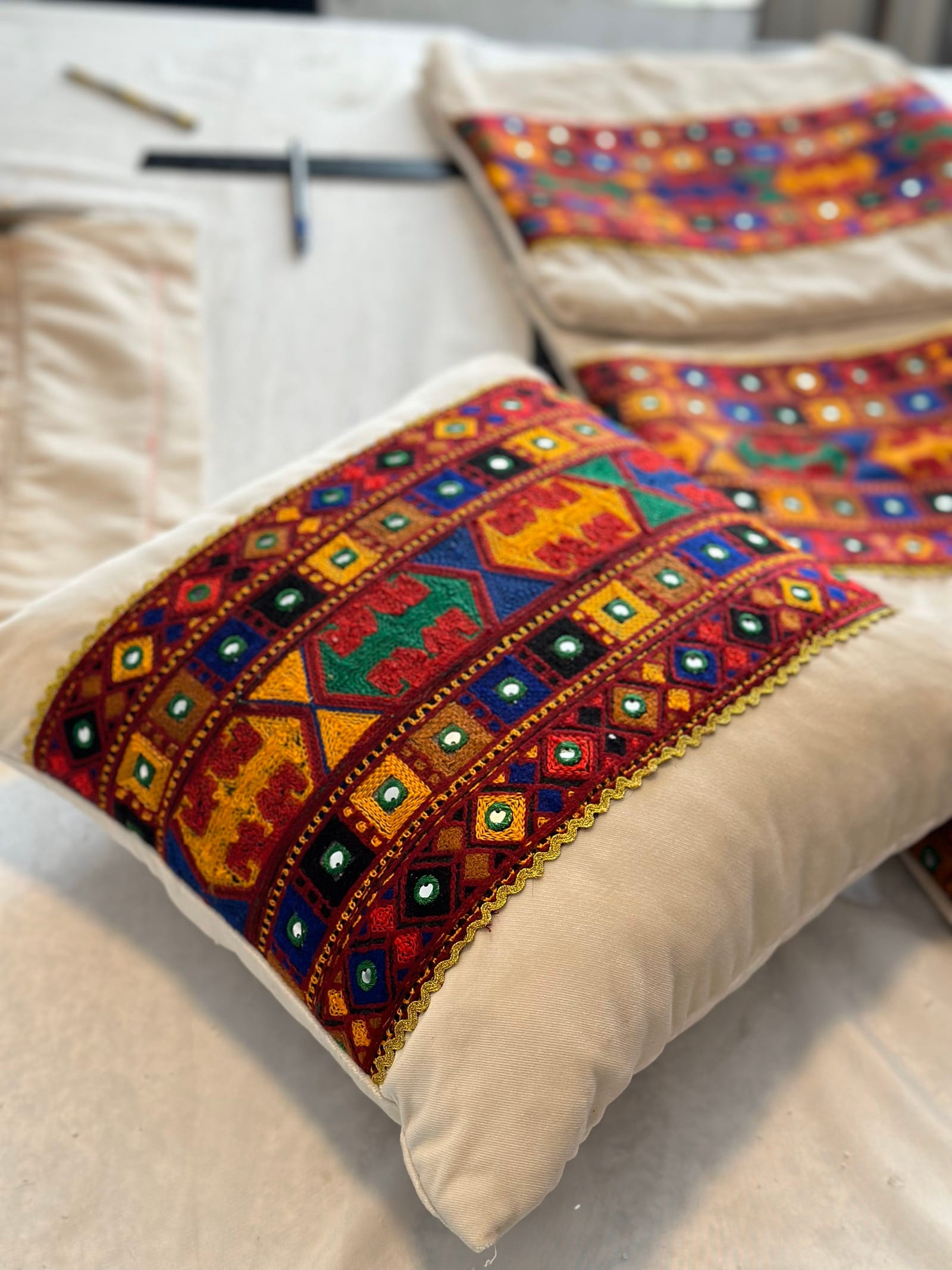 Tribal Pillow Cover Hand-Embroidered