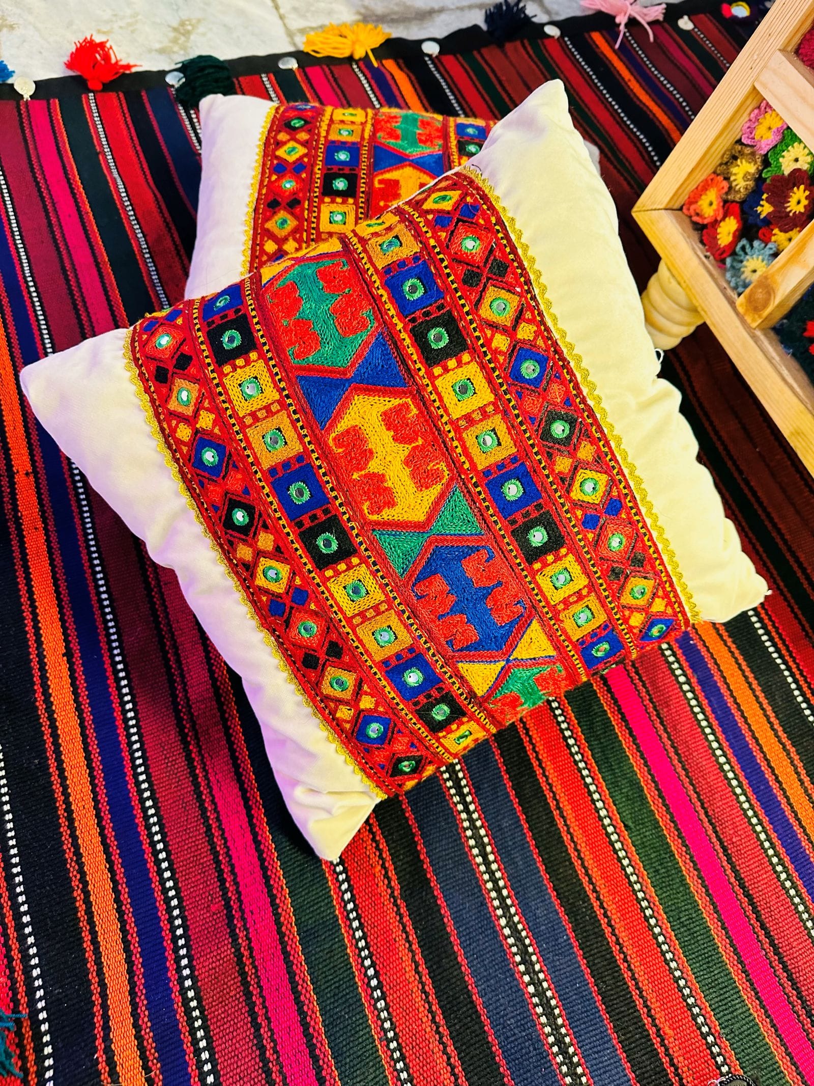 Tribal Pillow Cover Hand-Embroidered