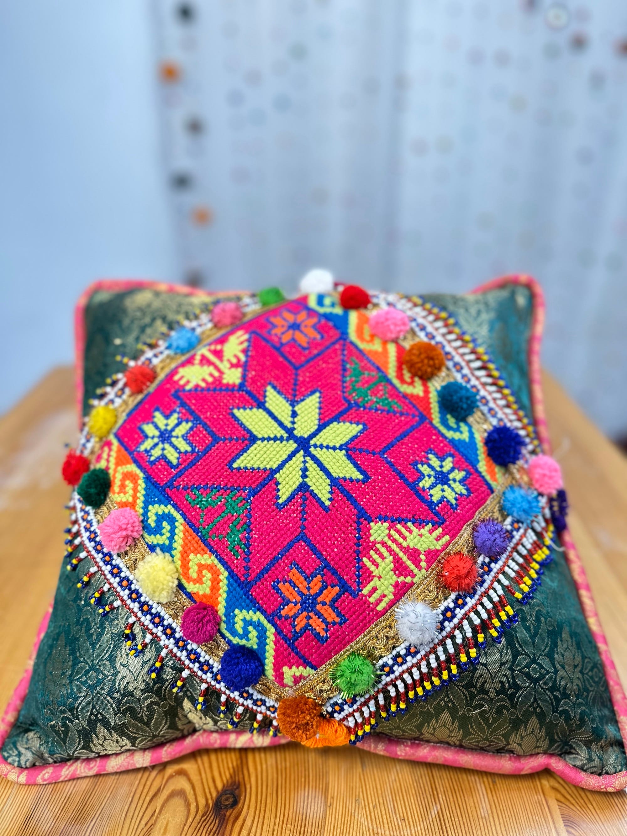 Hand-Embroidered Suzani Pillow Cover – Silk on Cotton | 45x45cm