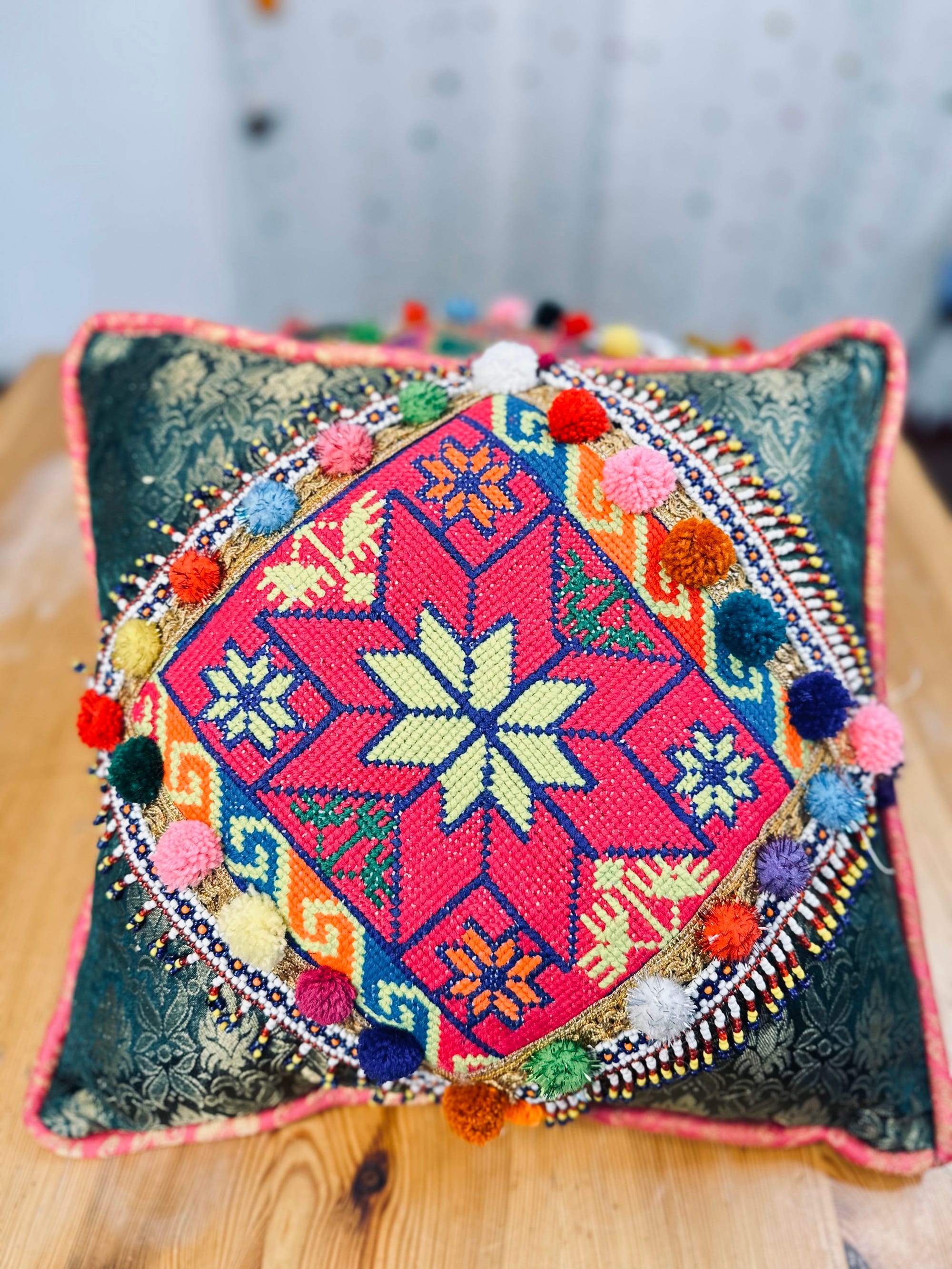 Hand-Embroidered Suzani Pillow Cover – Silk on Cotton | 45x45cm