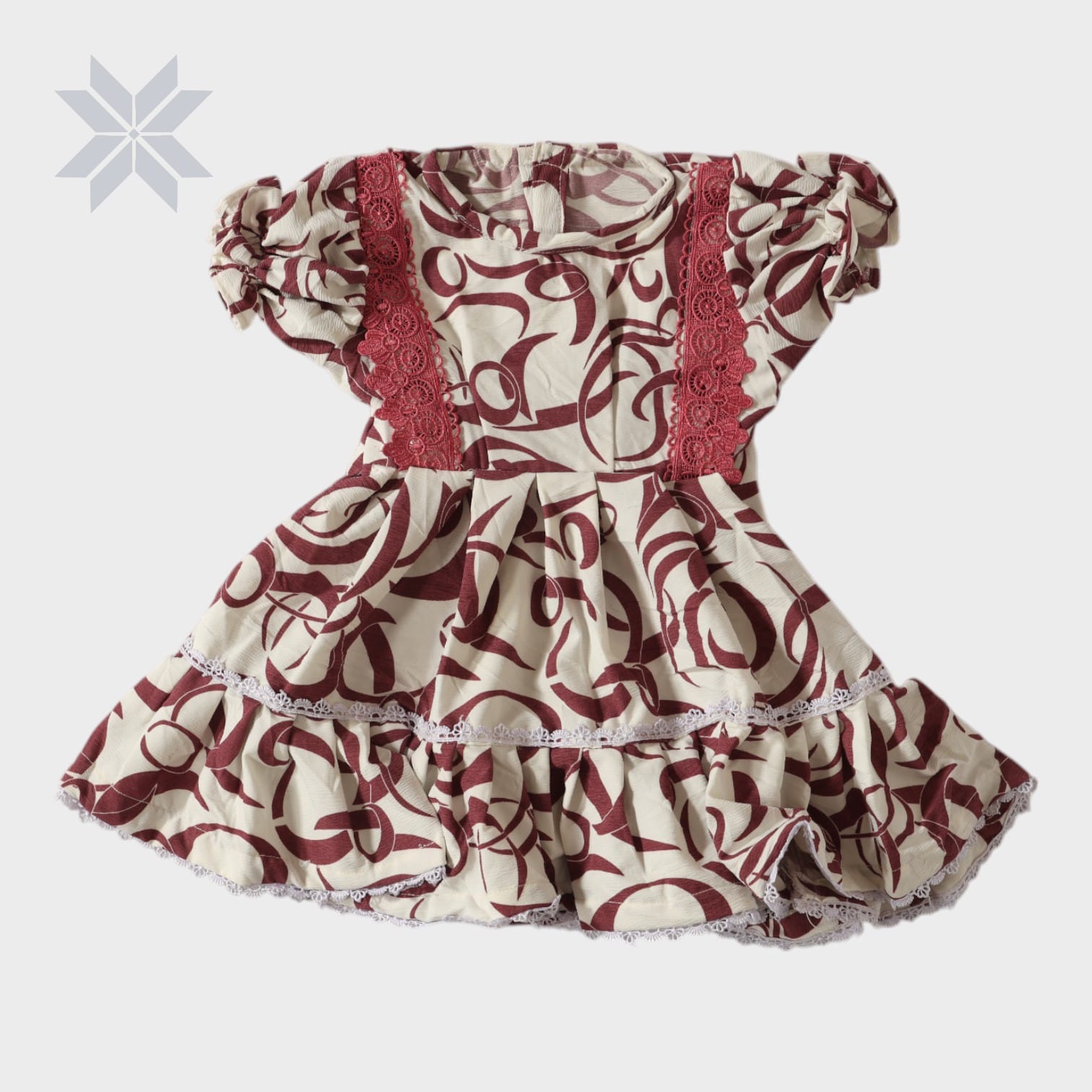 Roya Ruffle Dress – Cream & Maroon Printed Edition (Girls)