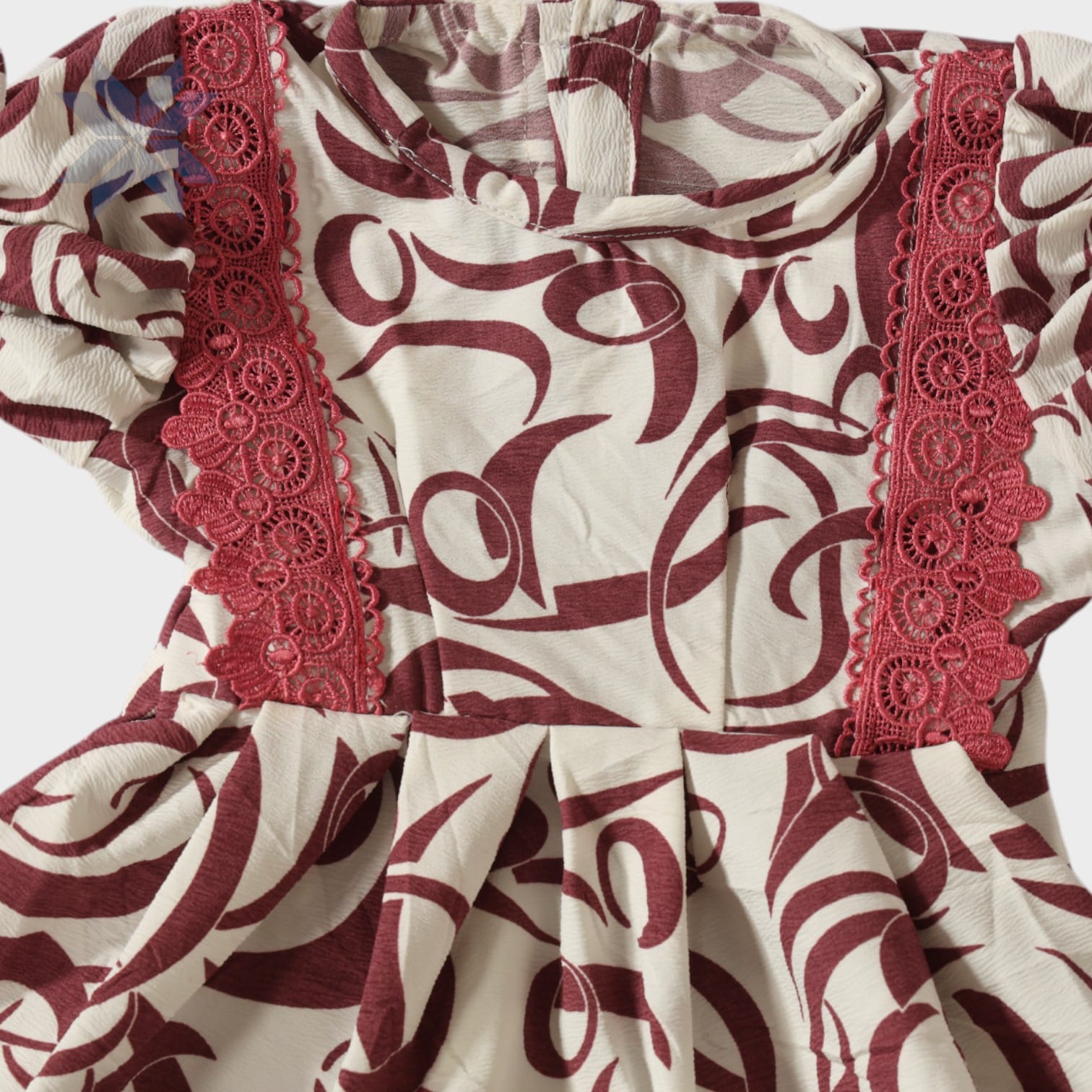 Roya Ruffle Dress – Cream & Maroon Printed Edition (Girls)
