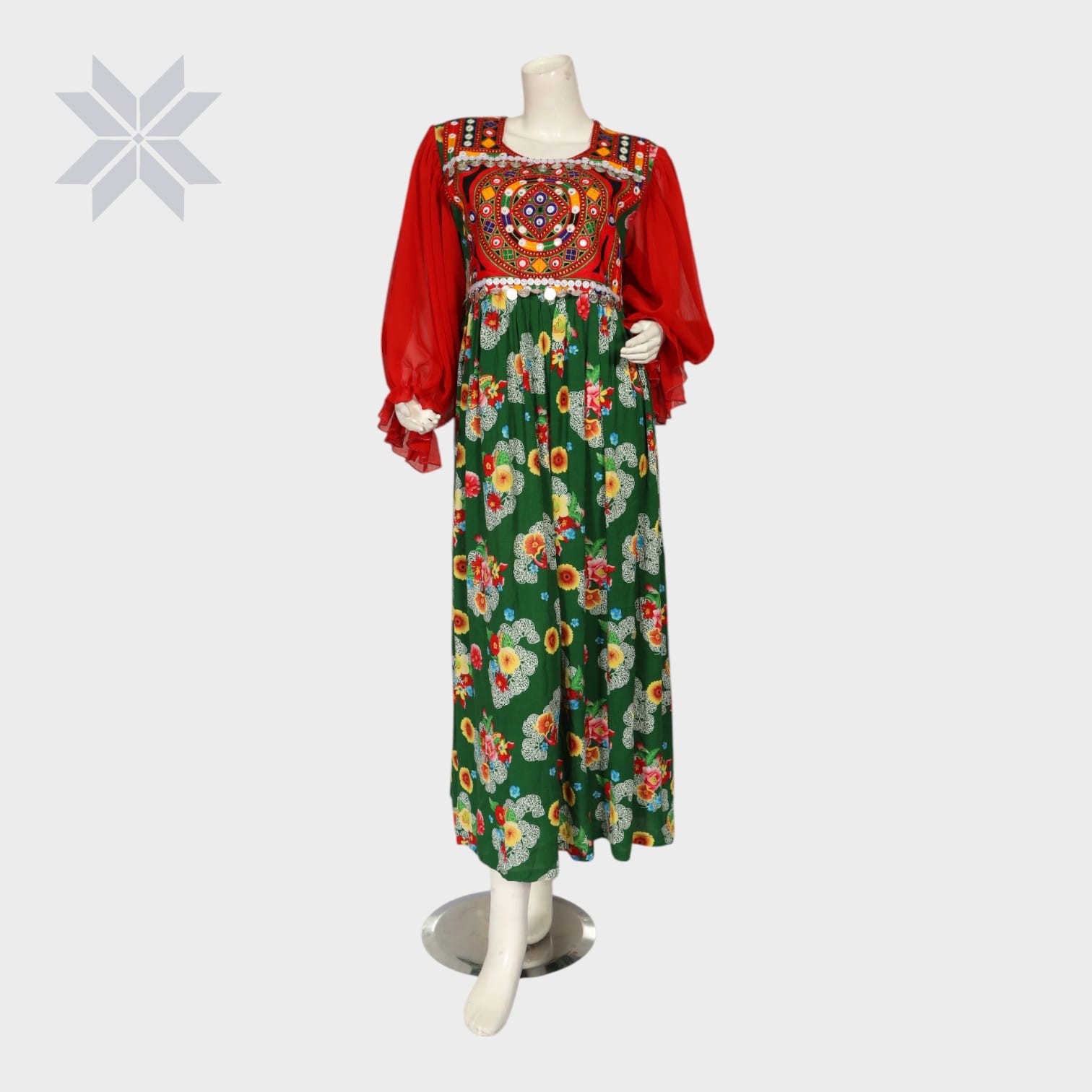 Gulbahar Balochi Maxi – Red & Green Floral Edition